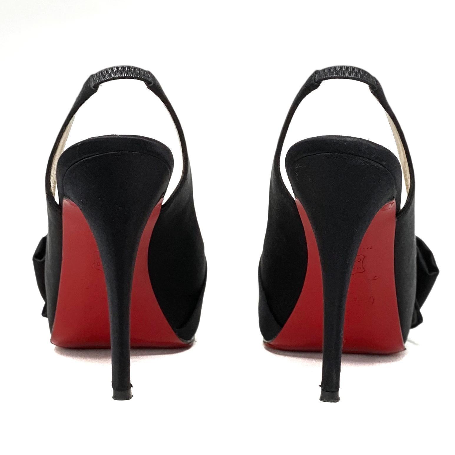 Christian Louboutin Black Satin Sling Back Pumps 37