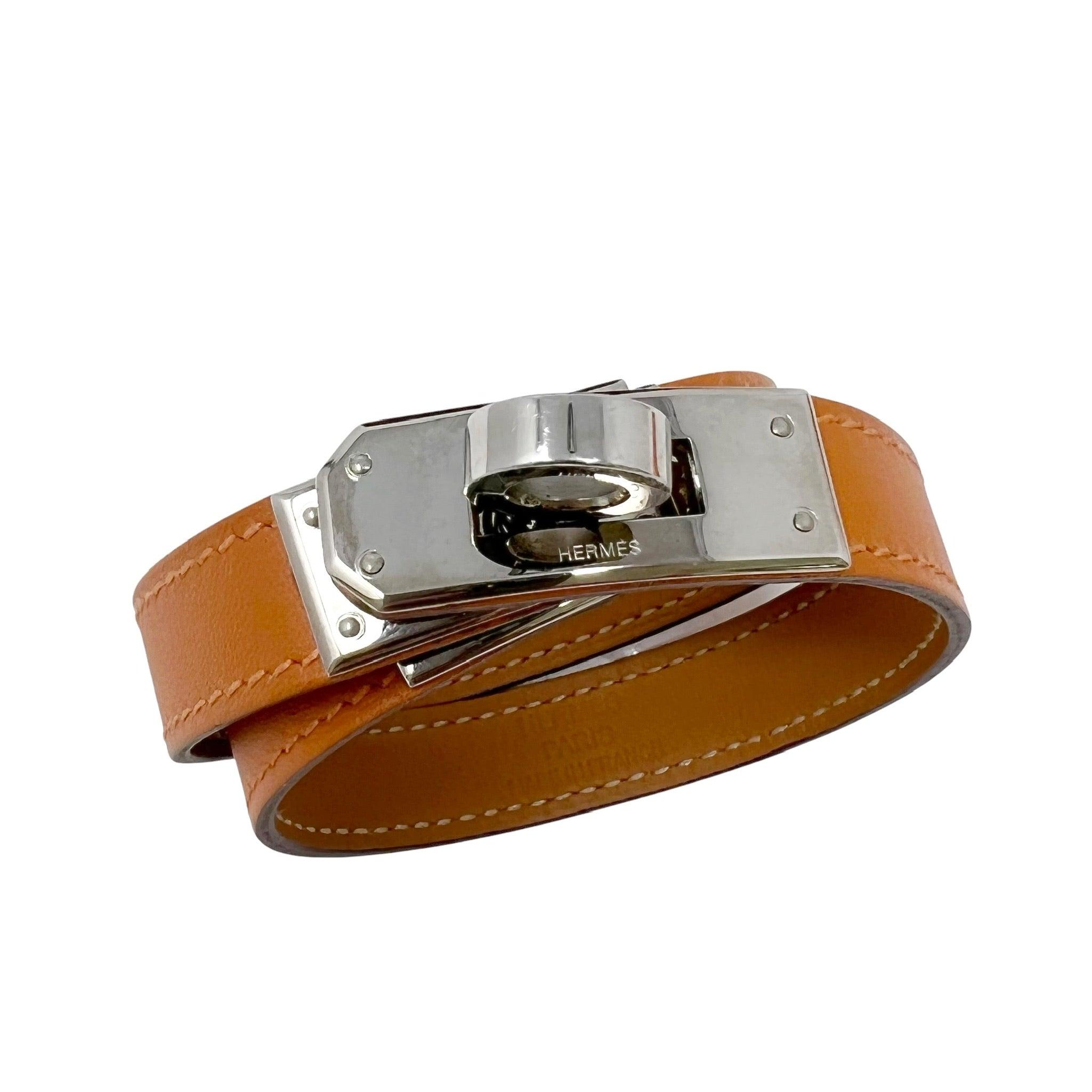 Hermes Orange Box PHW Kelly Double Tour Bracelet S