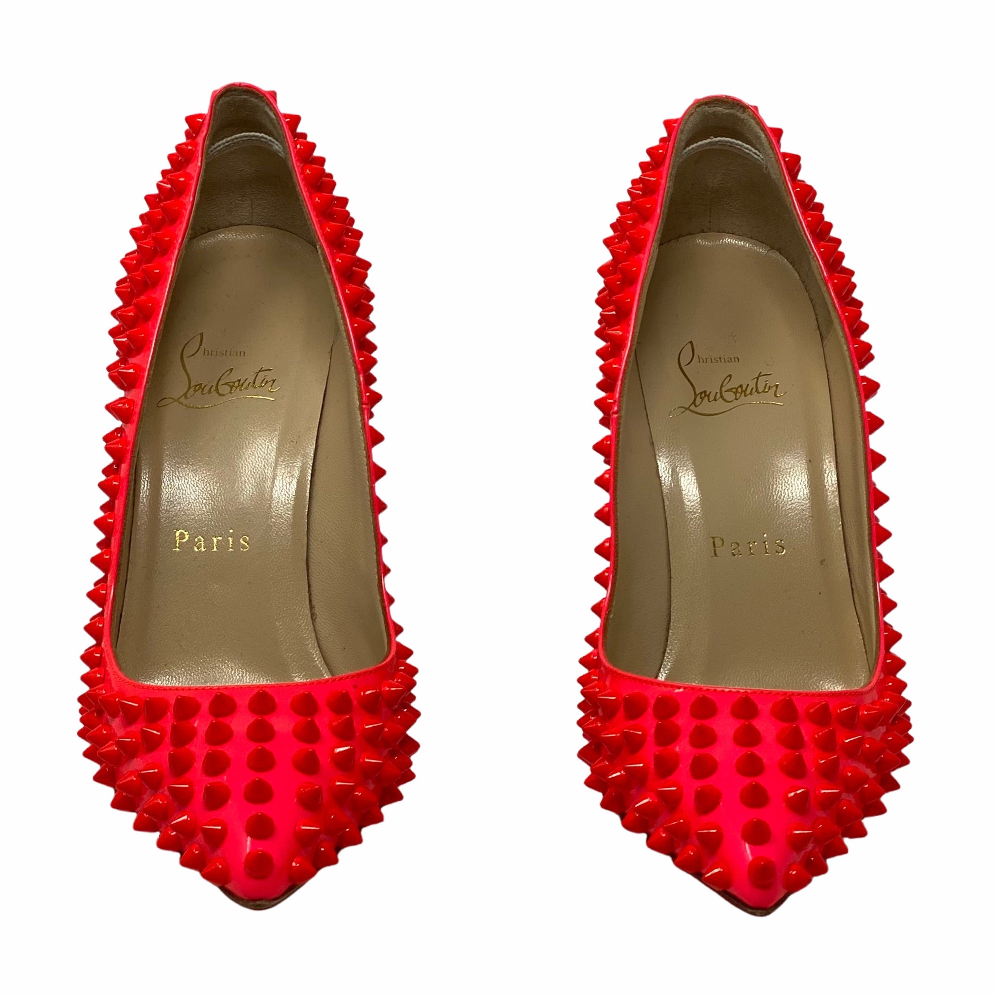 Christian Louboutin Rose Paris Patent Pigalle Spikes 35.5