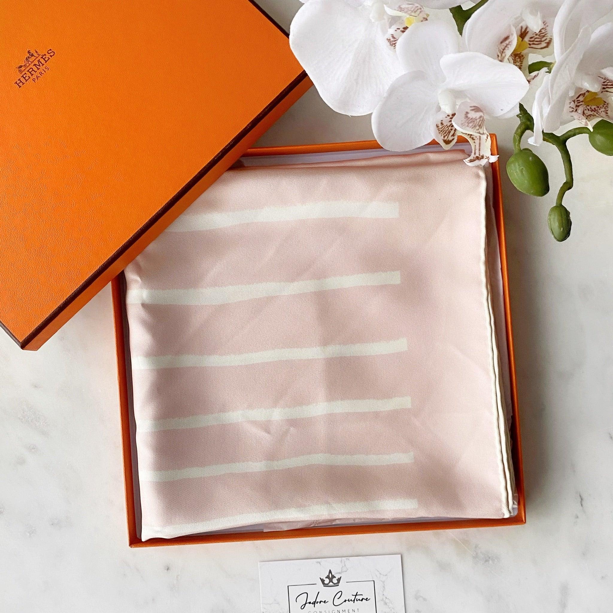 Hermes Pink Silk Striped Square Scarf 90