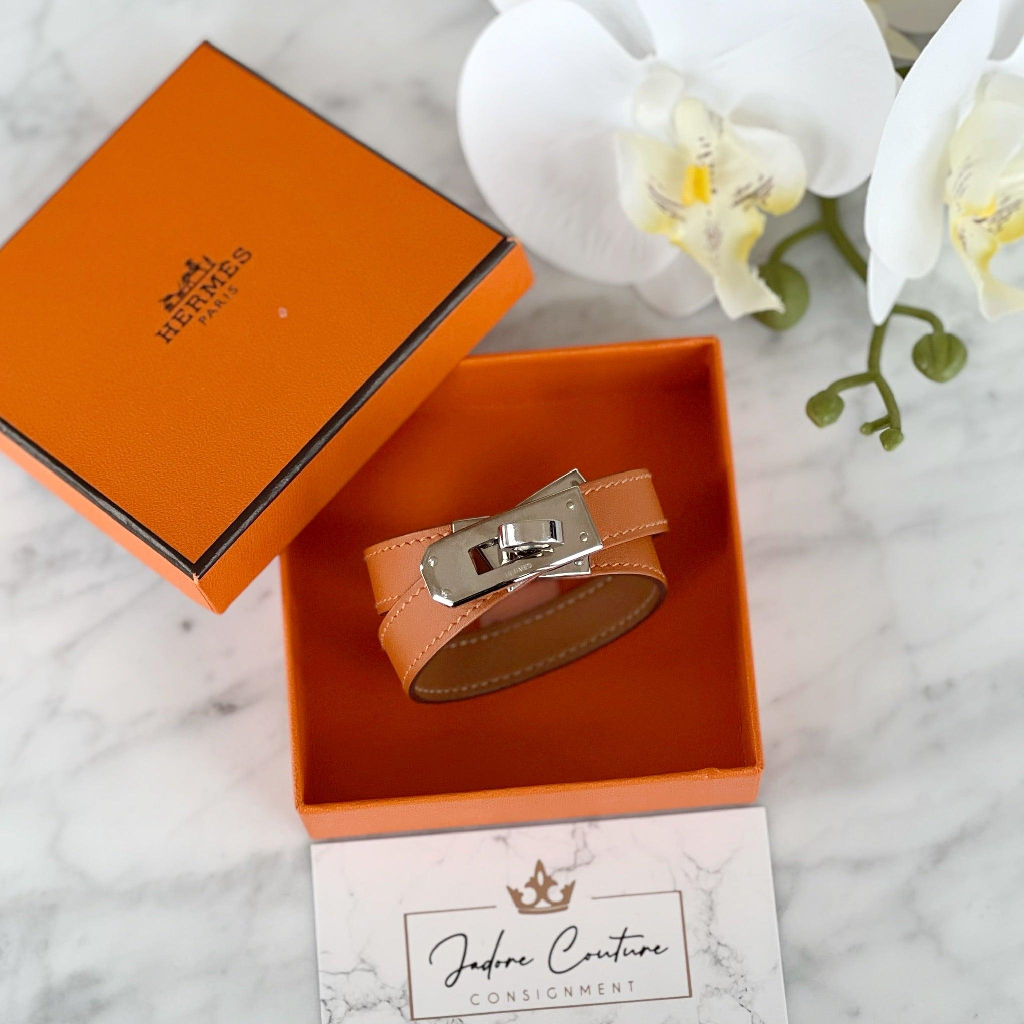 Hermes Orange Box PHW Kelly Double Tour Bracelet S