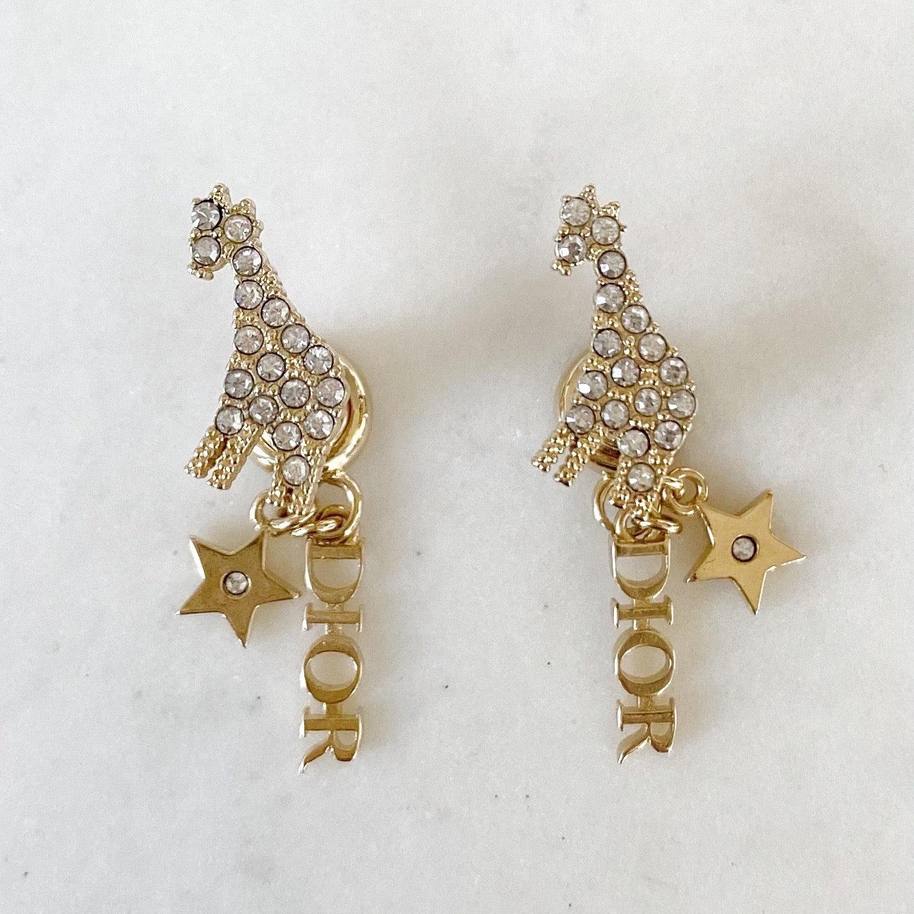 Dior Gold Crystal Giraffe Earrings