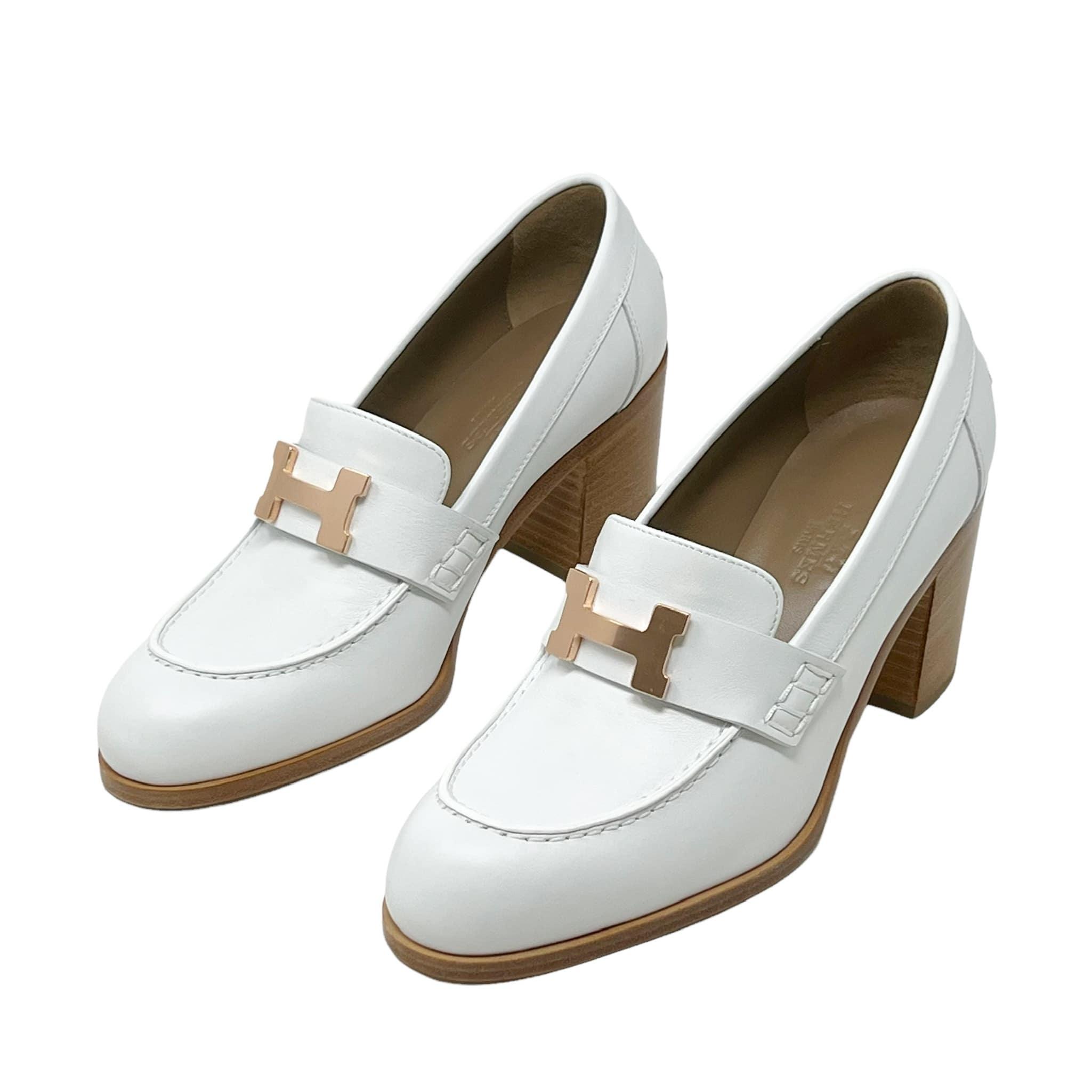 Hermes Blanc Calfskin Dauphine Loafers 36