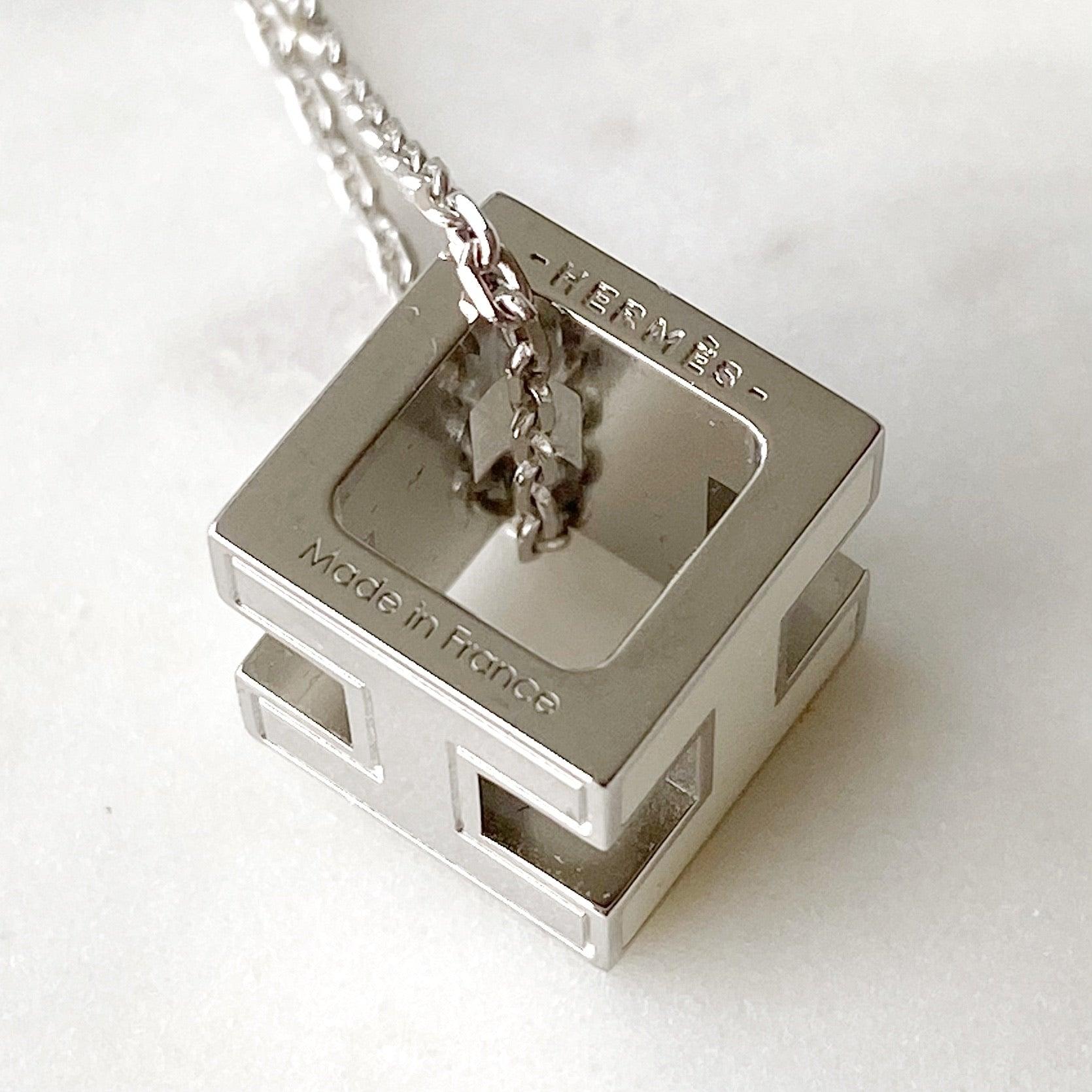 Hermes White Enamel H Cube Necklace