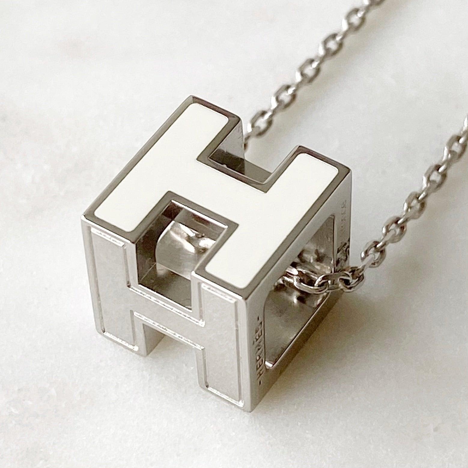 Hermes White Enamel H Cube Necklace