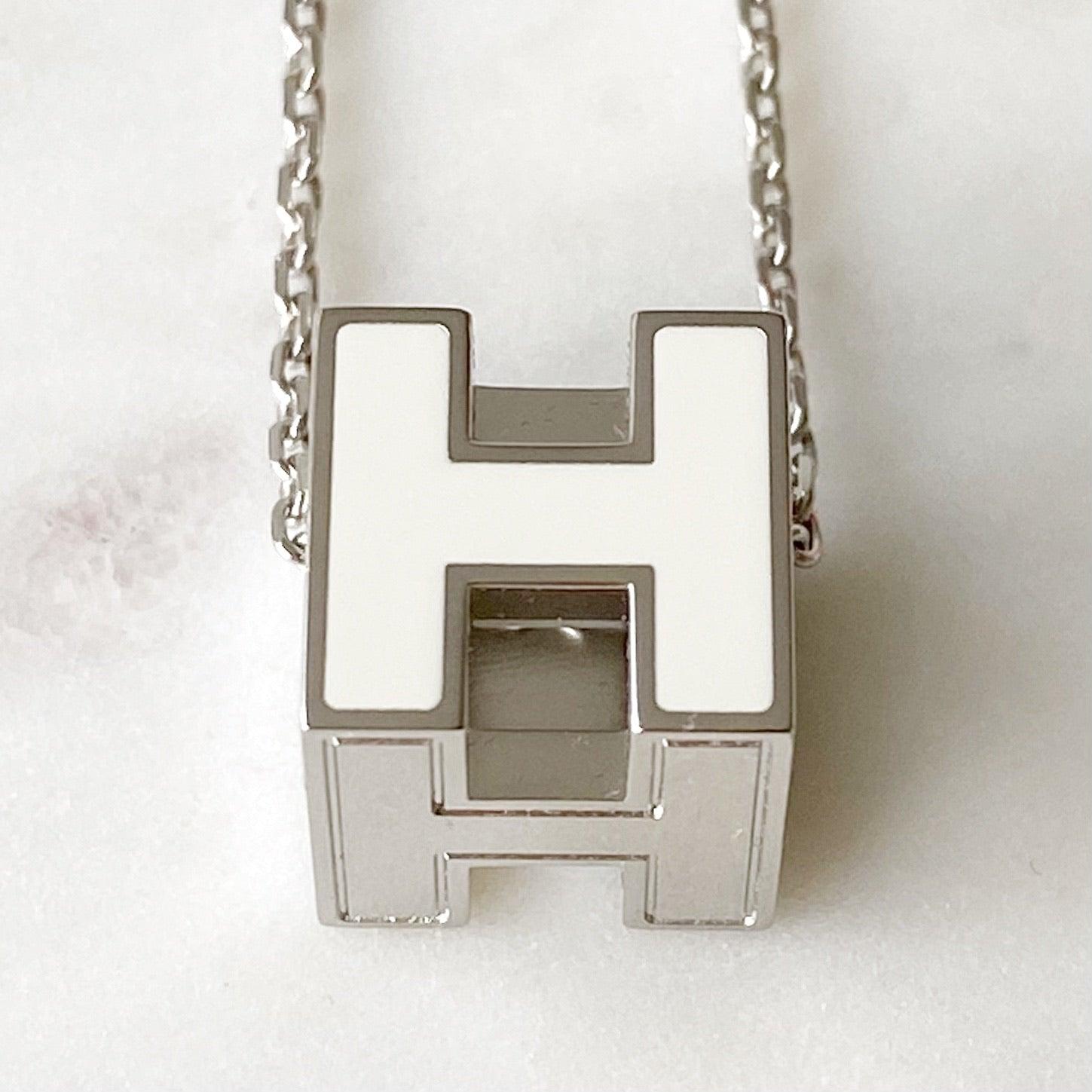 Hermes White Enamel H Cube Necklace