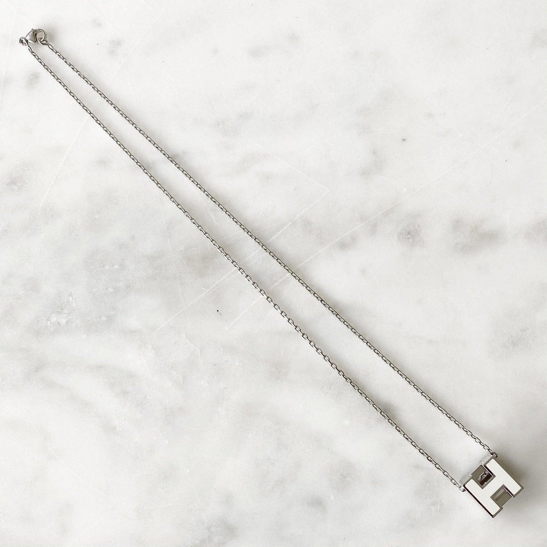 Hermes White Enamel H Cube Necklace
