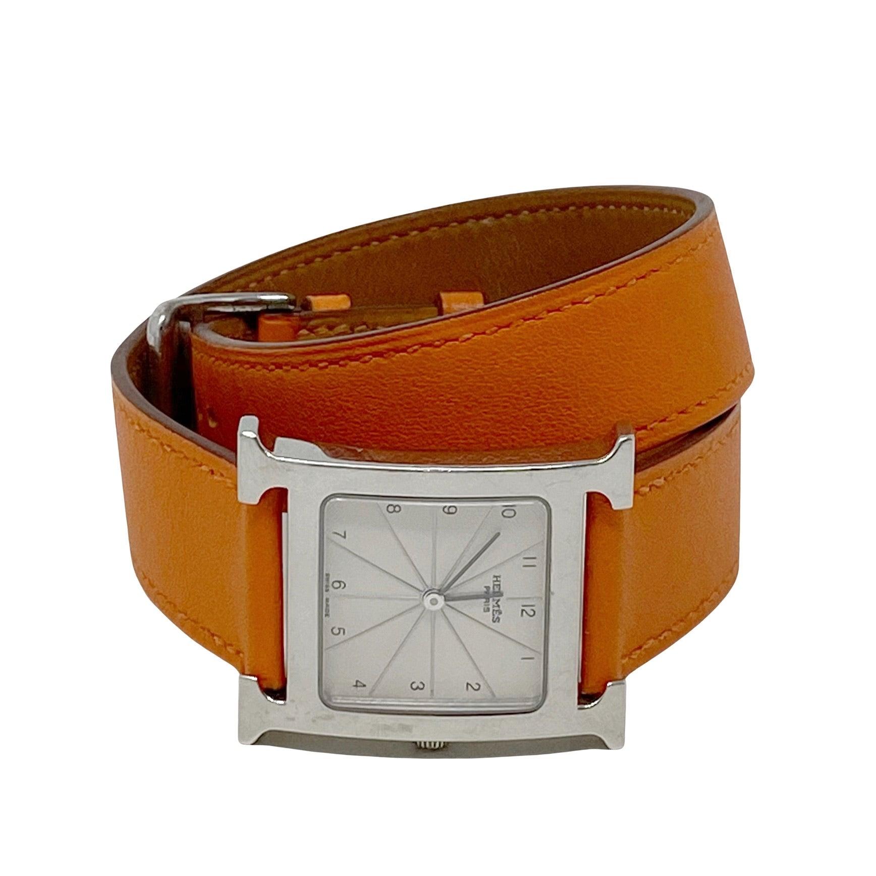 Hermes Orange Swift H Hour Quartz Watch 26mm
