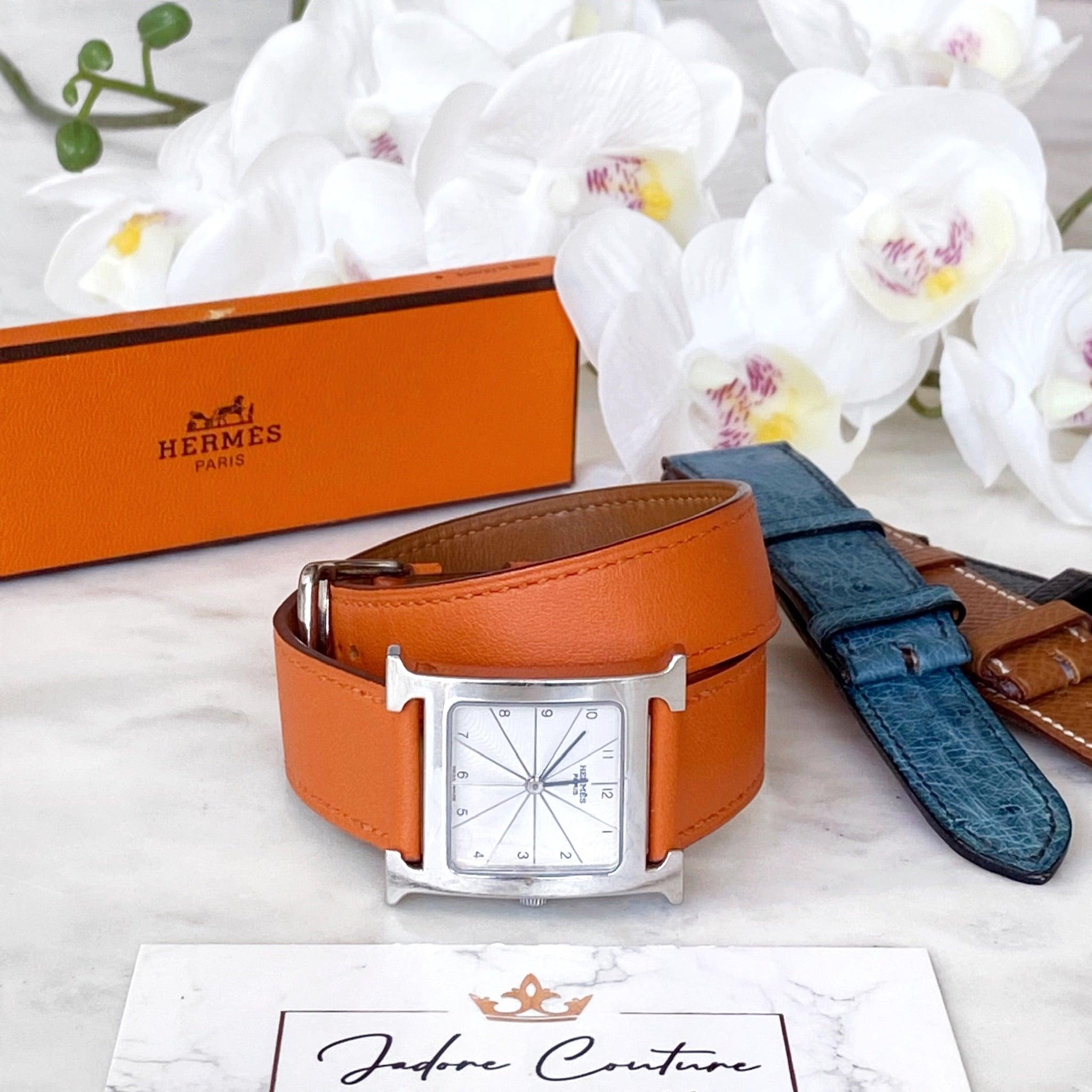Hermes Orange Swift H Hour Quartz Watch 26mm