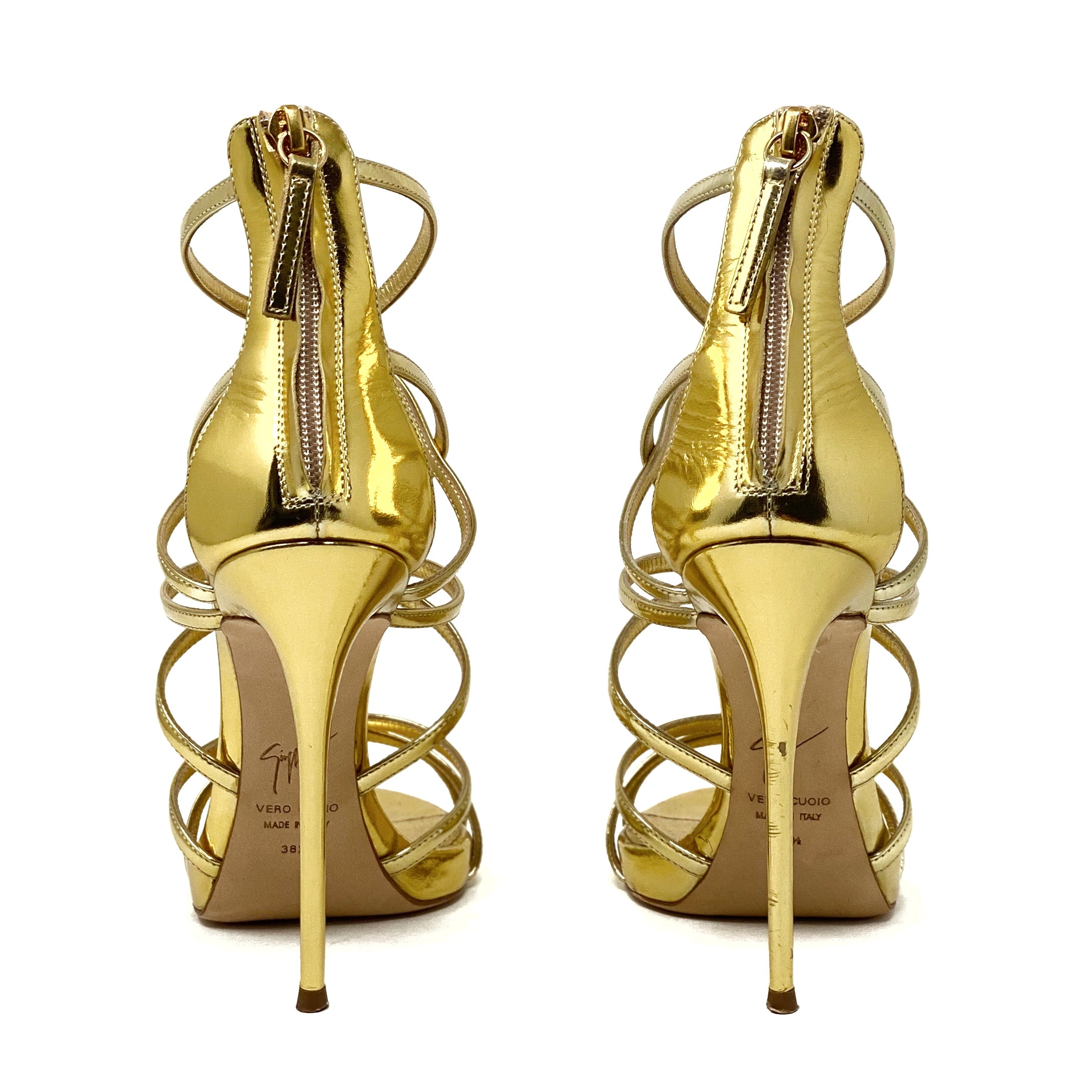 Giuseppe Zanotti Gold Patent Coline Sandals 38.5