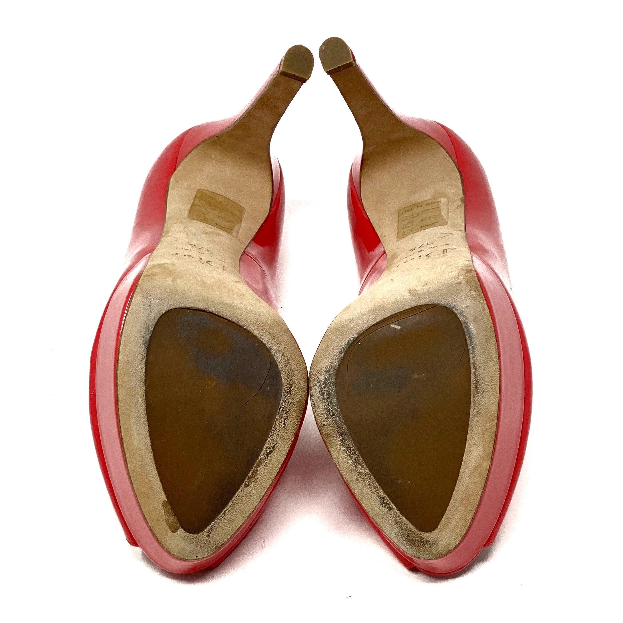 Dior Coral Patent Miss Dior Peep Toe Pumps 37.5