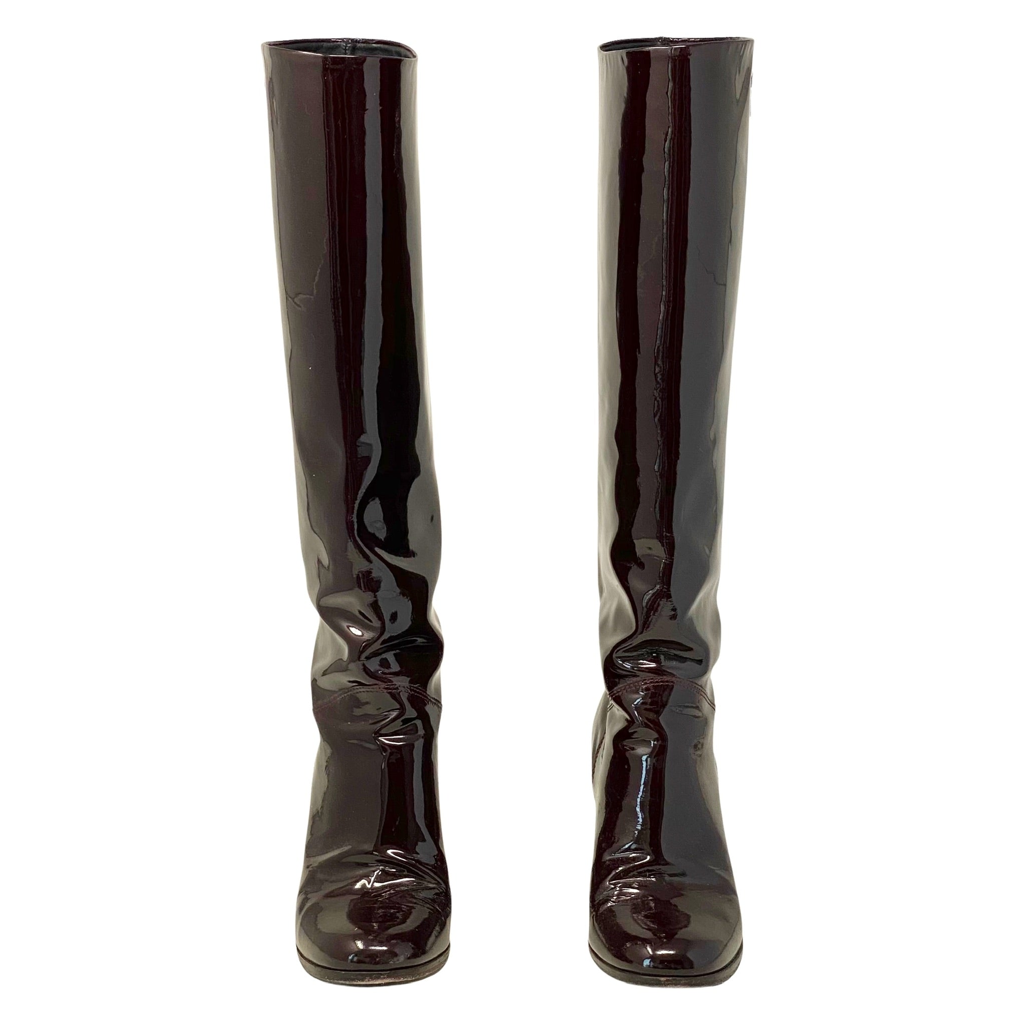 Chanel Burgundy Patent Knee High Boots 37
