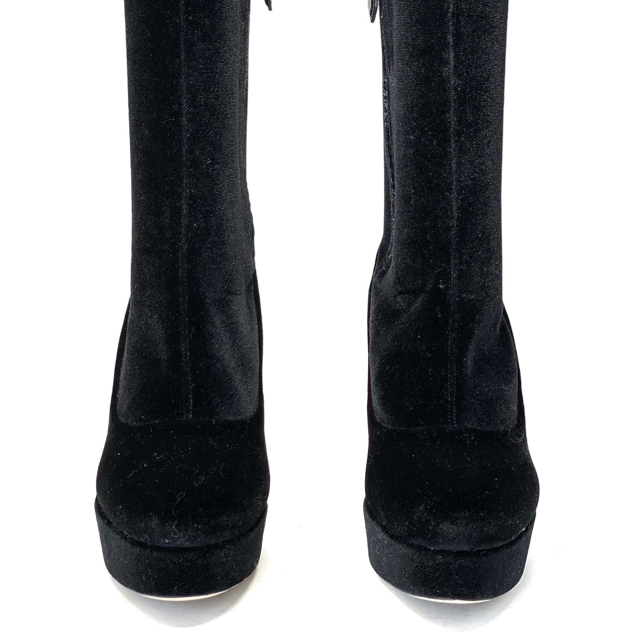 Miu Miu Black Velvet Platform Boots 37