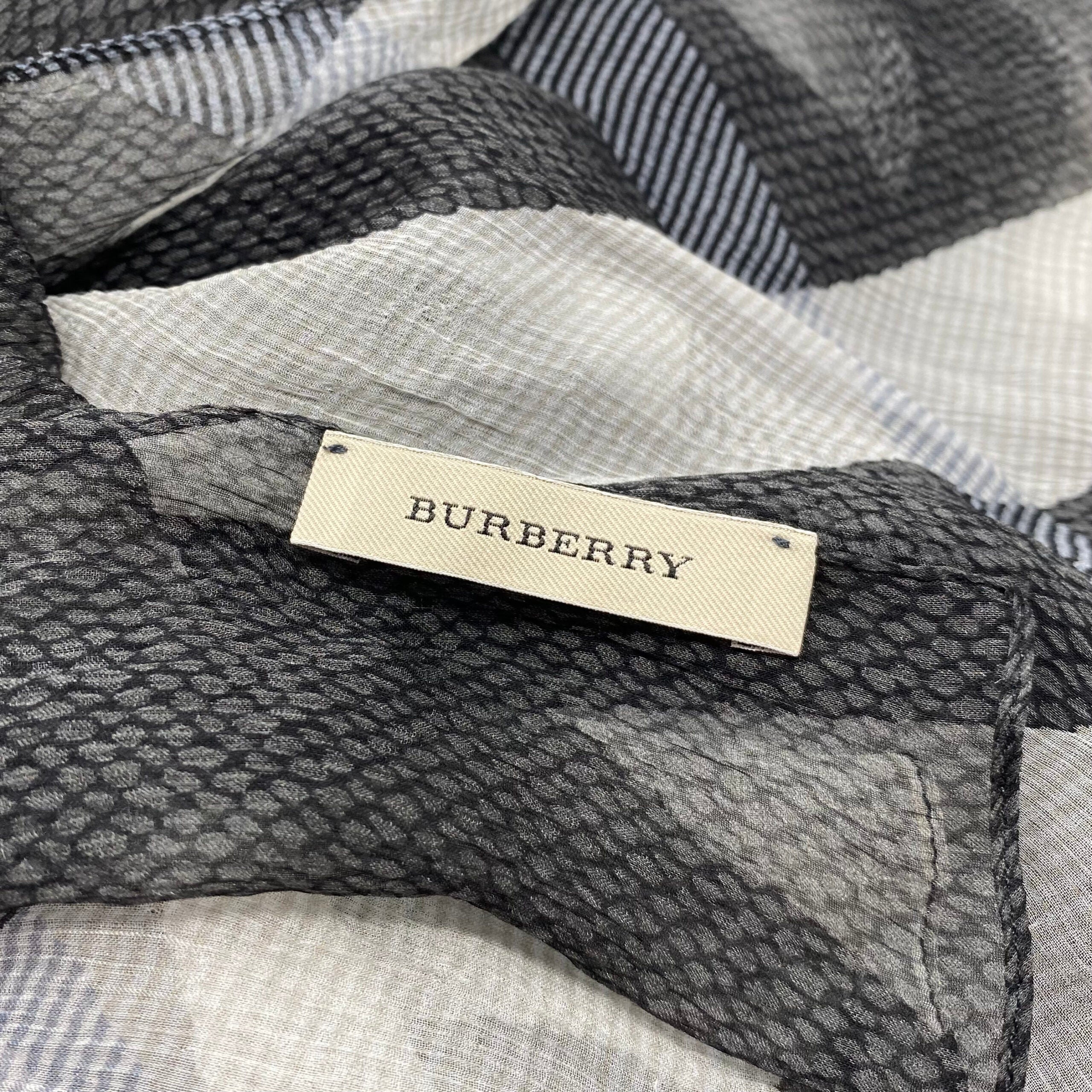 Burberry Black Silk Check Sheer Scarf
