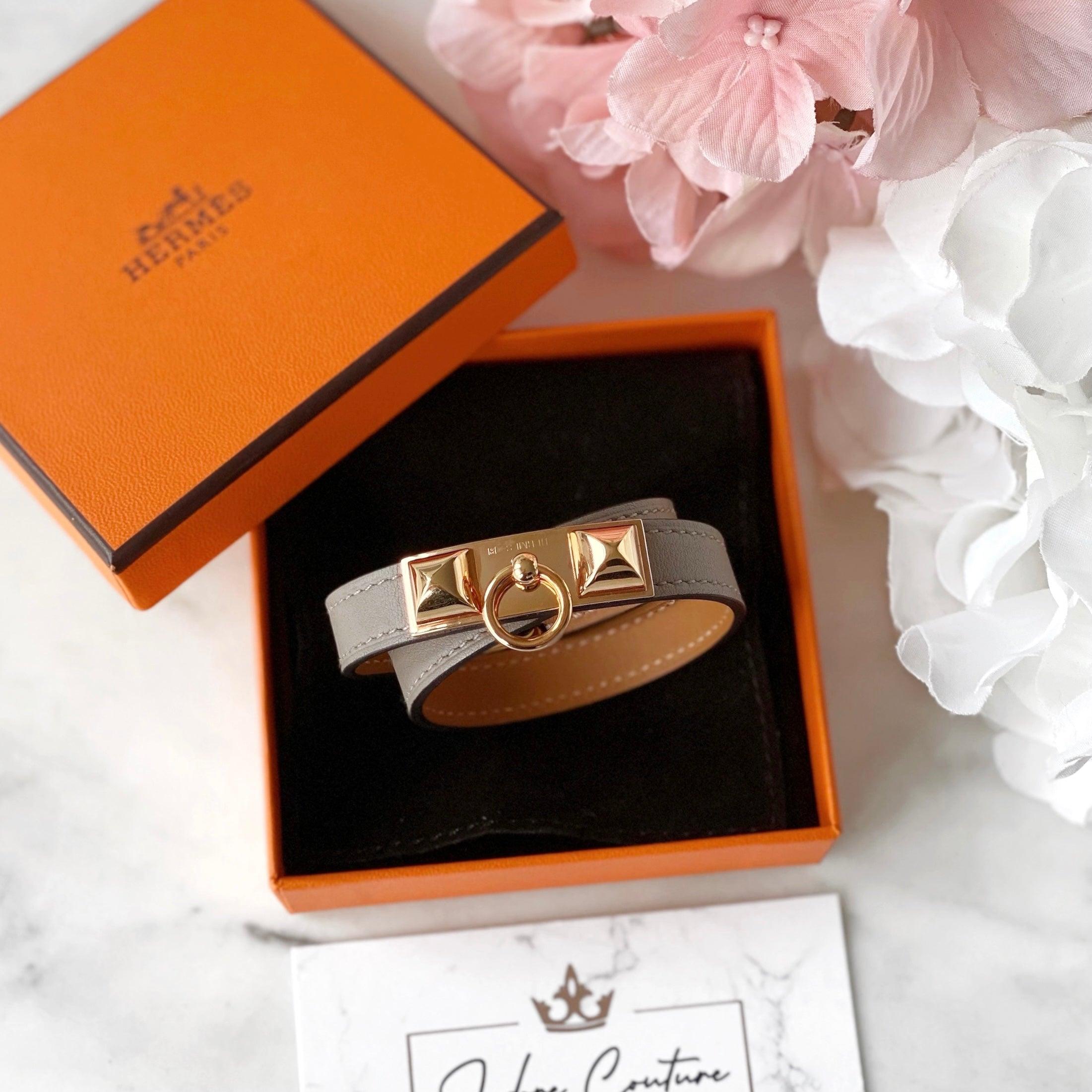Hermes Gris Asphalt Box Rivale Double Tour Bracelet XS