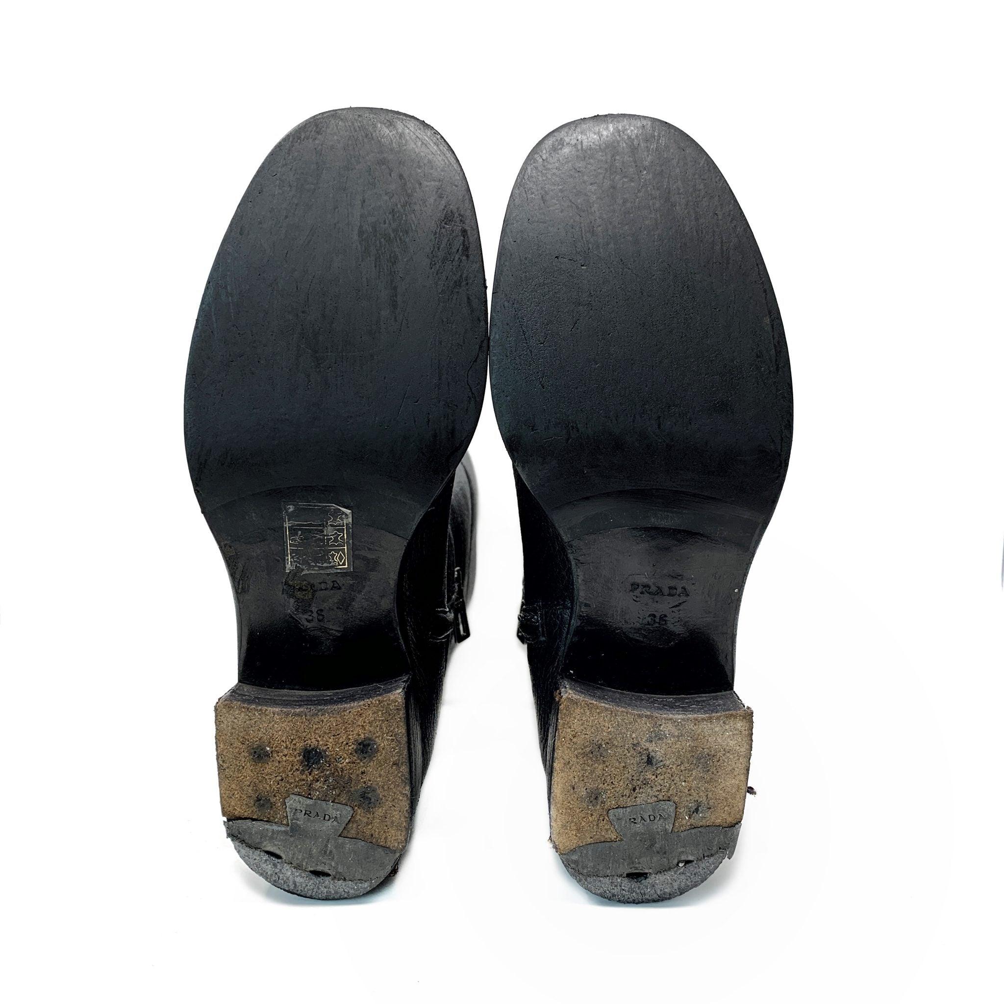 Prada Logo Black Riding Boots 36
