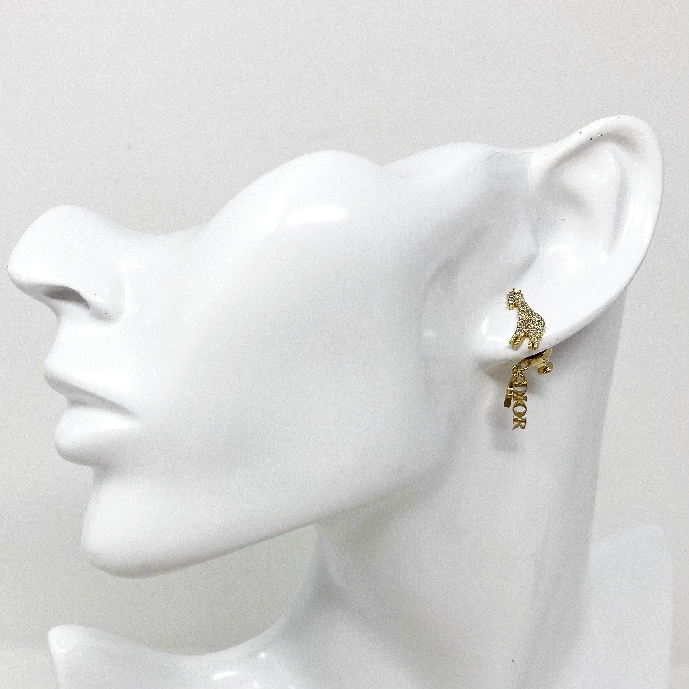 Dior Gold Crystal Giraffe Earrings