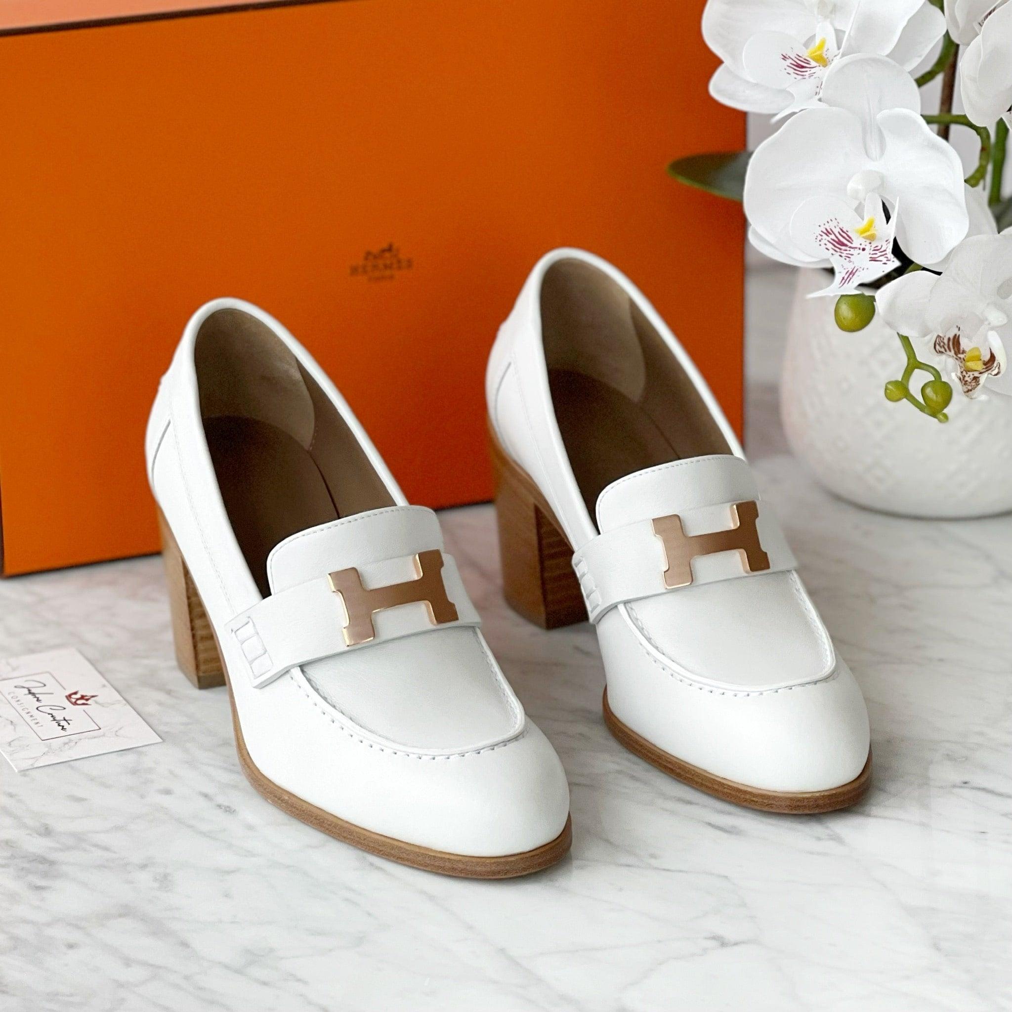 Hermes Blanc Calfskin Dauphine Loafers 36