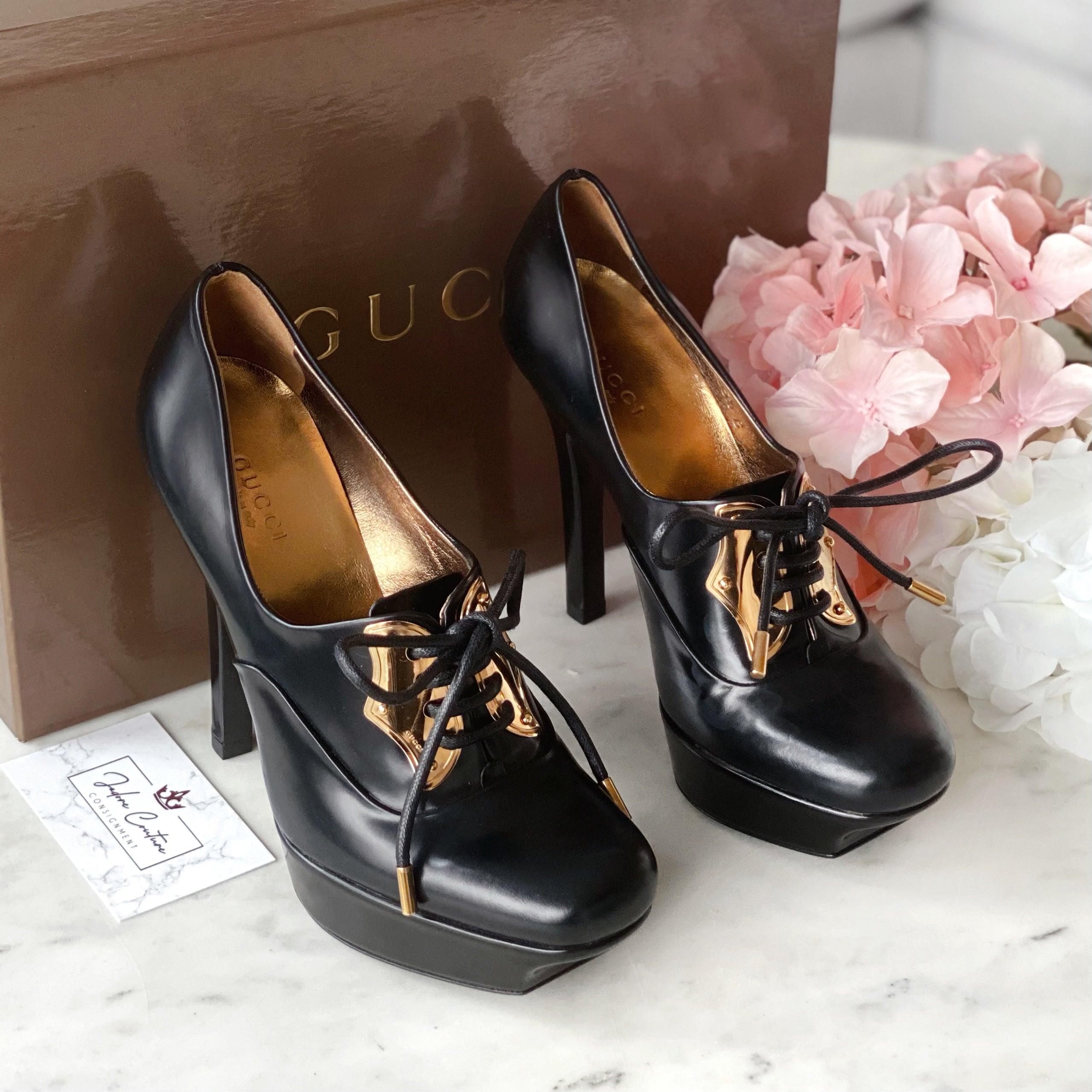 Gucci Black Oxford Platform Pumps 35.5