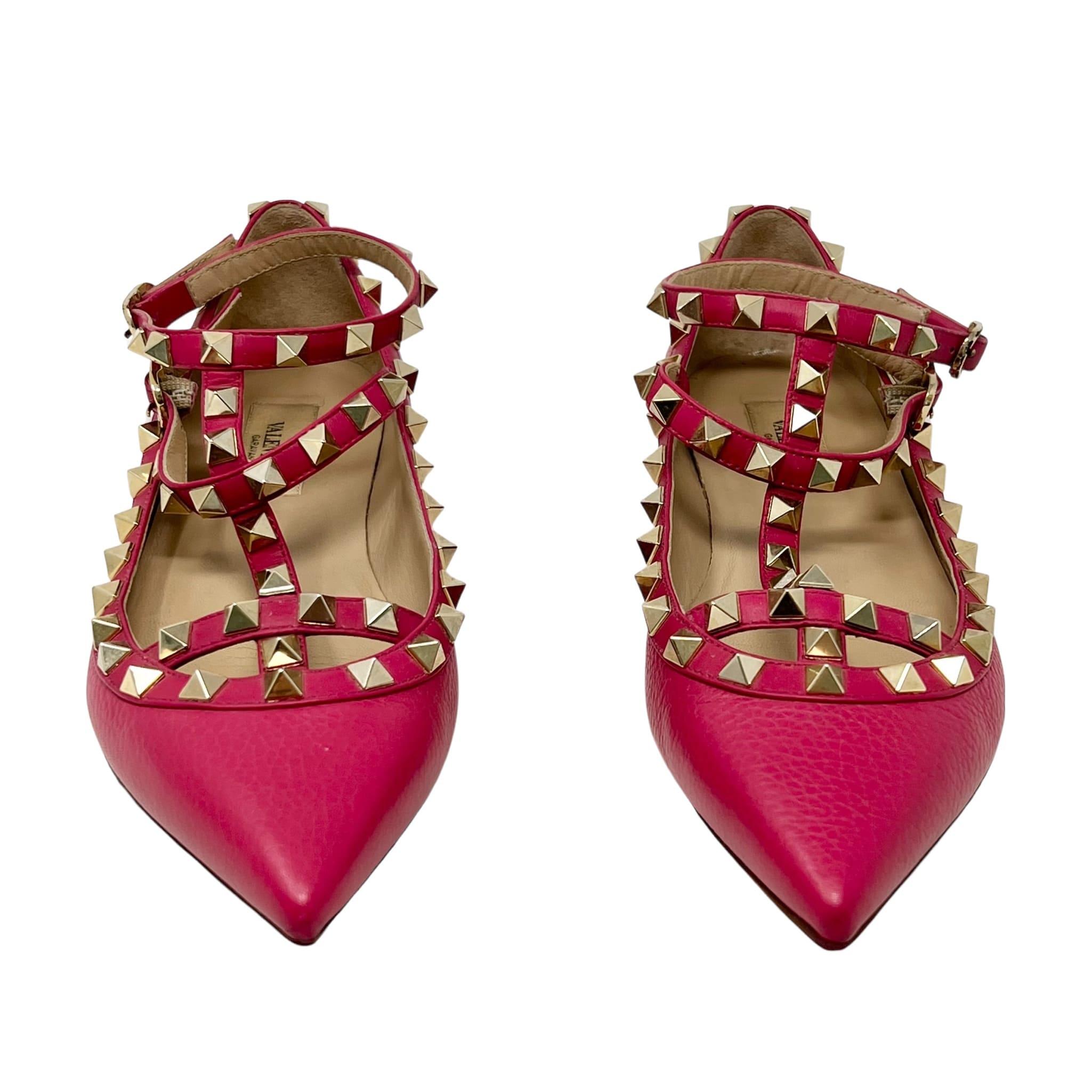 Valentino Pink Rockstud Caged Flats 36