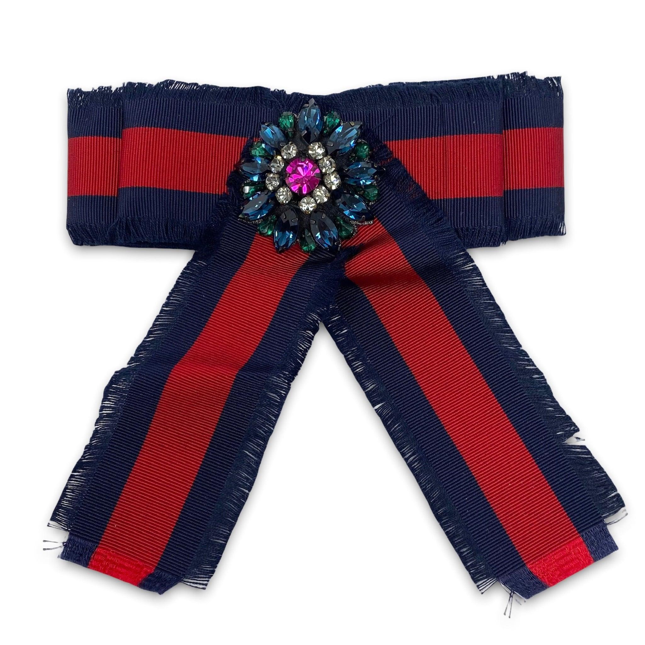 Gucci Grosgrain Crystal Bow Brooch