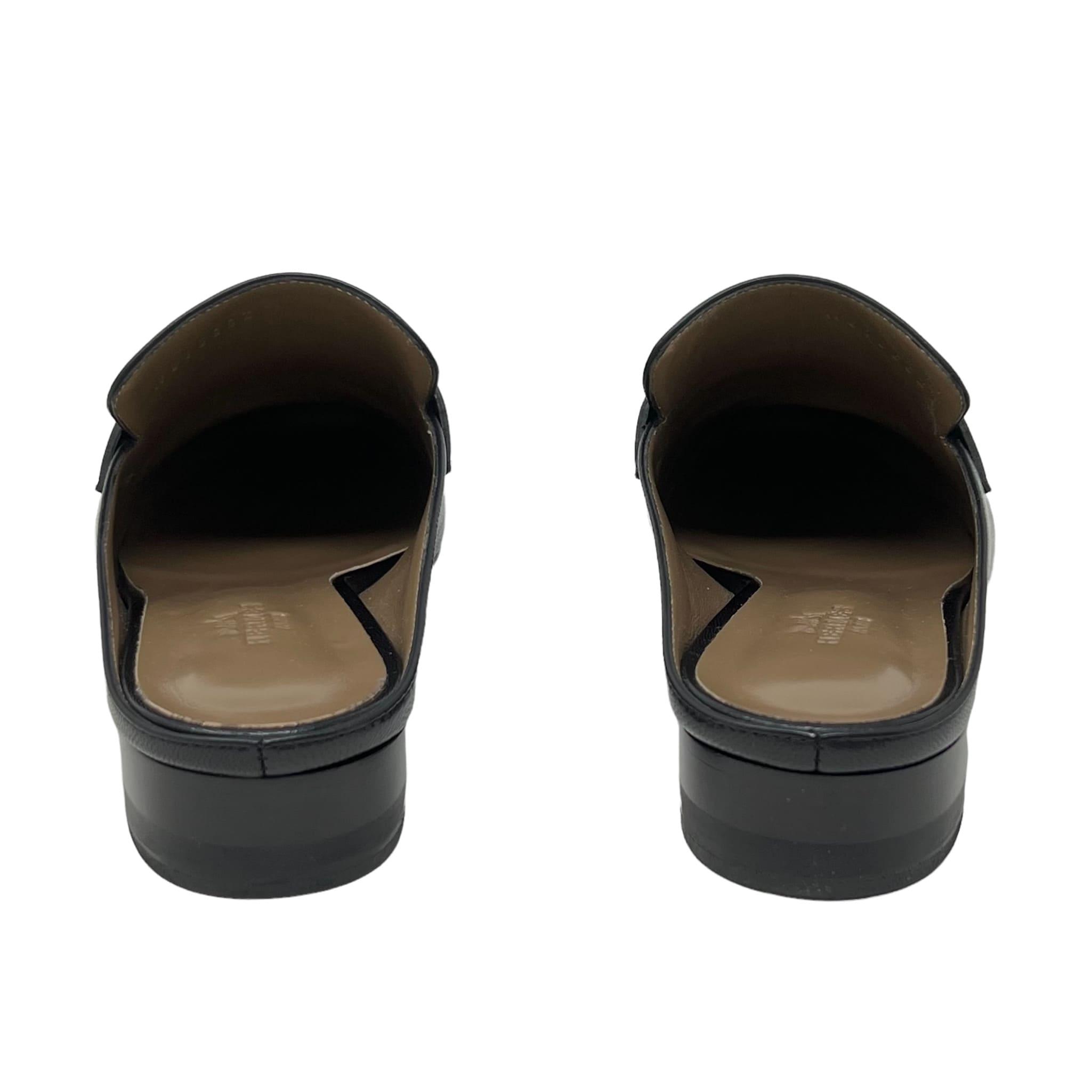 Hermes Noir Goatskin Rivoli Mules 36