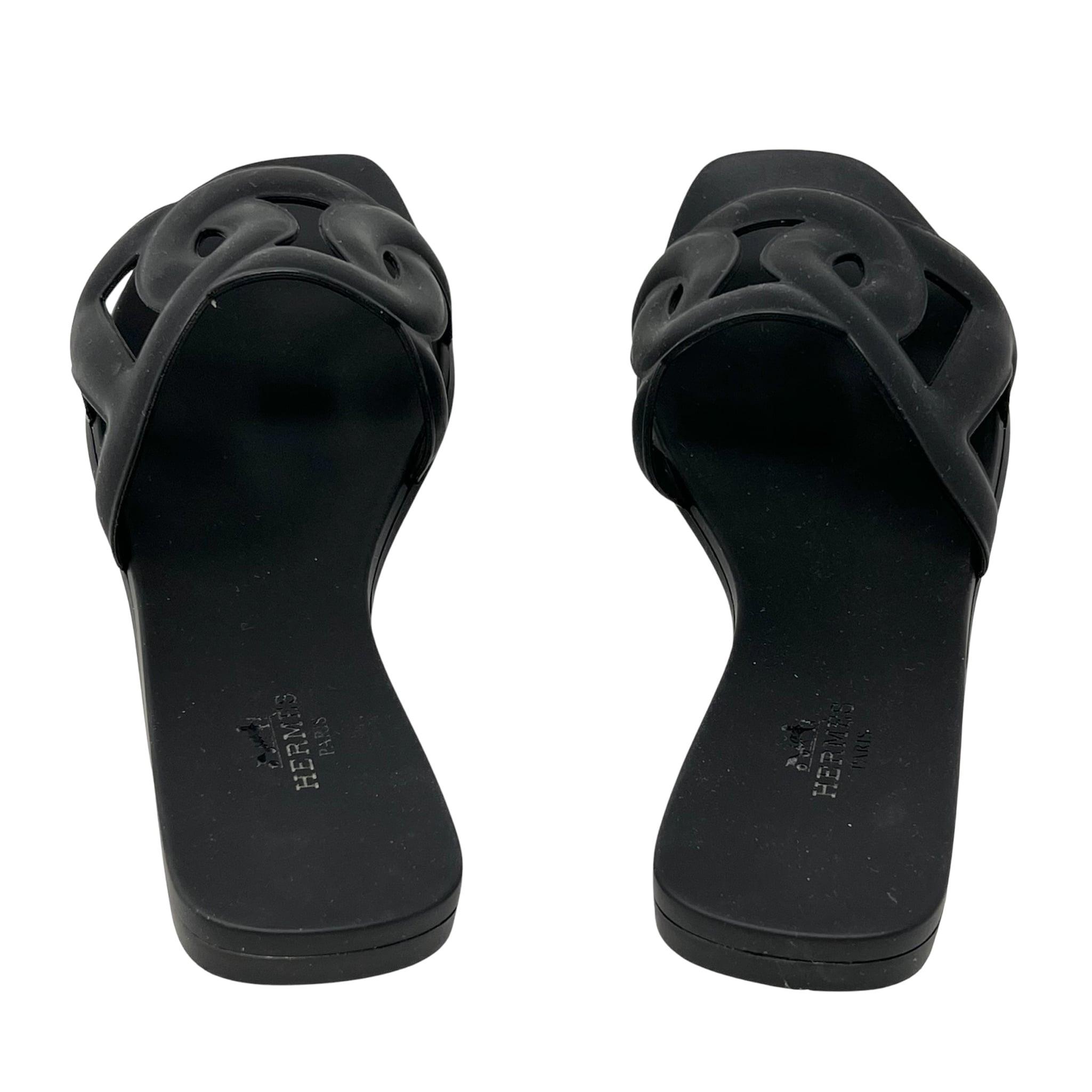 Hermes Noir Rubber Aloha Sandals 35