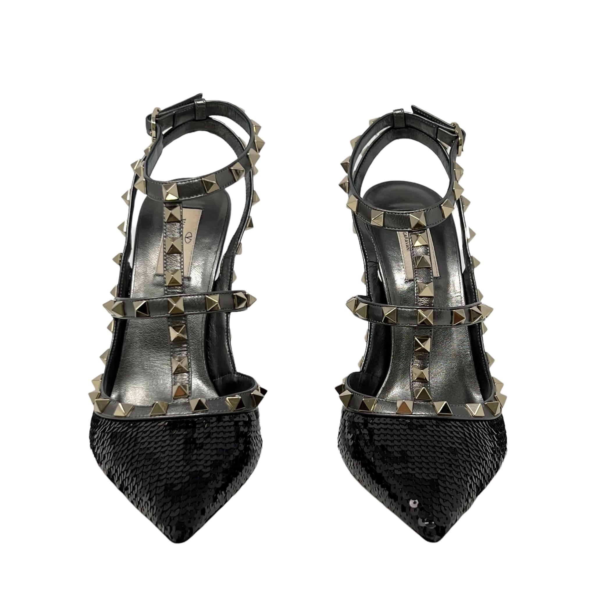 Valentino Black Sequin Rockstud Pumps 40