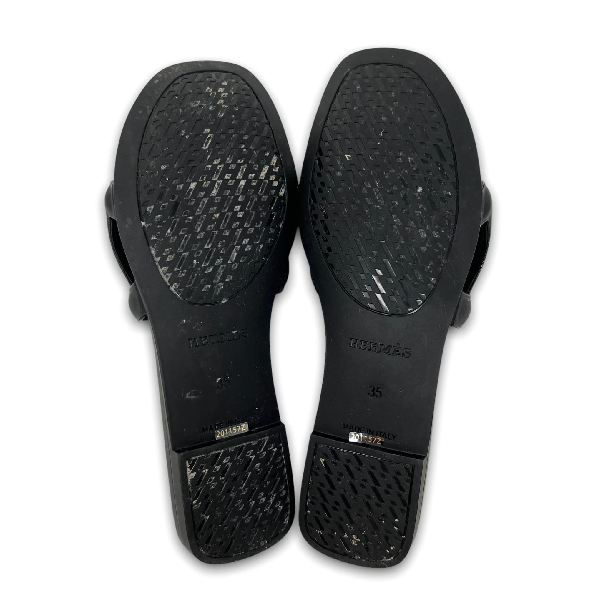 Hermes Noir Rubber Aloha Sandals 35