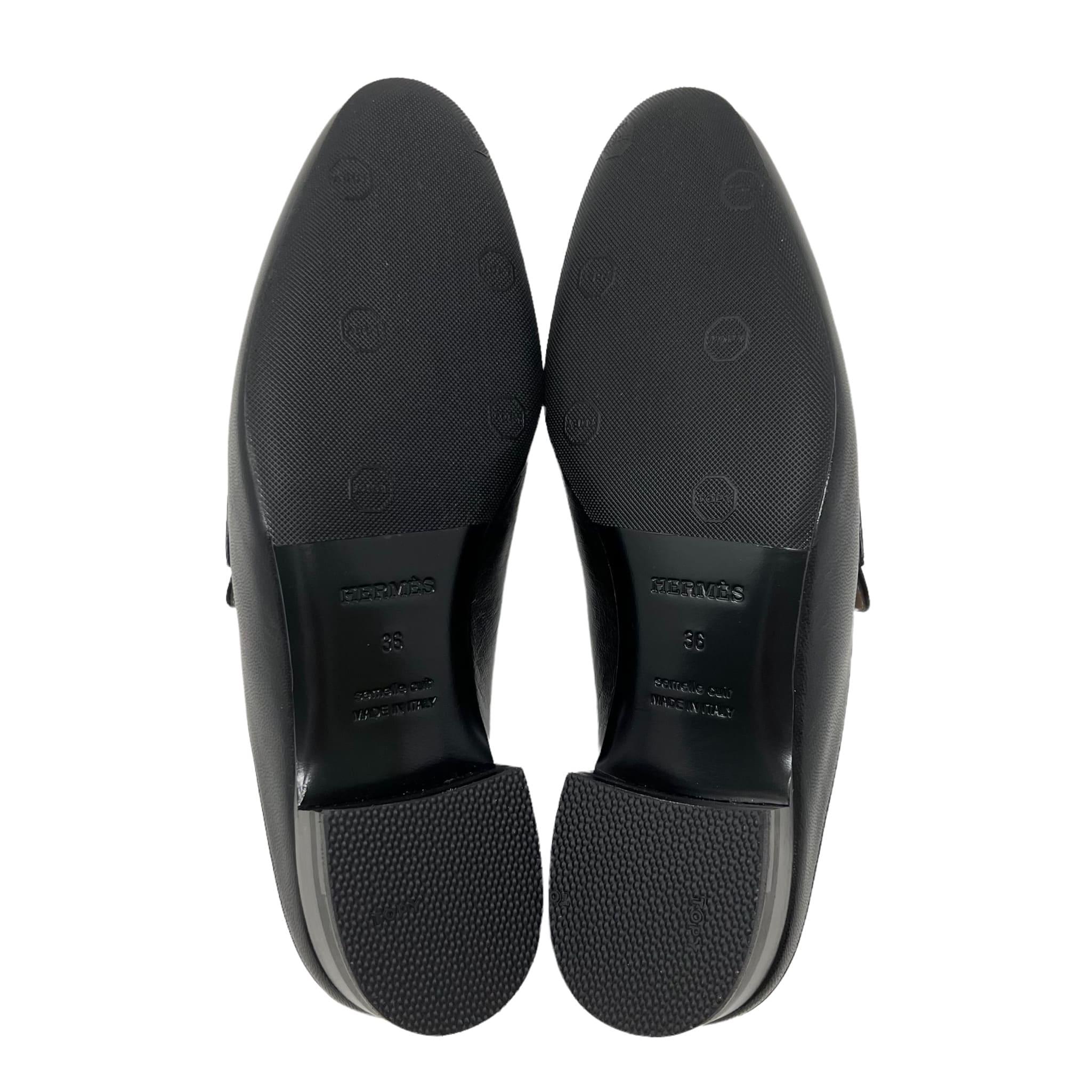 Hermes Noir Goatskin Rivoli Mules 36