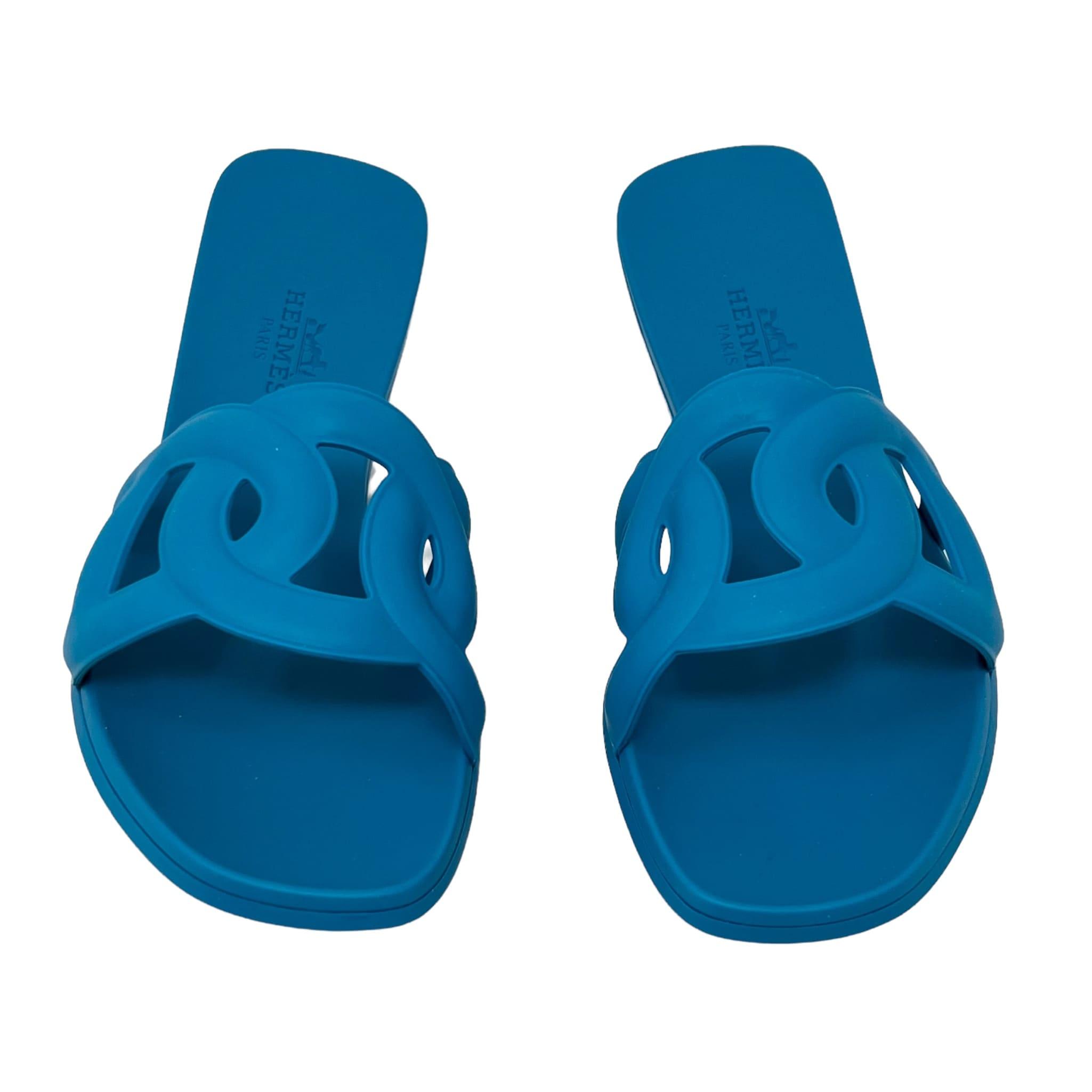 Hermes Blue Vif Rubber Aloha Sandals 35