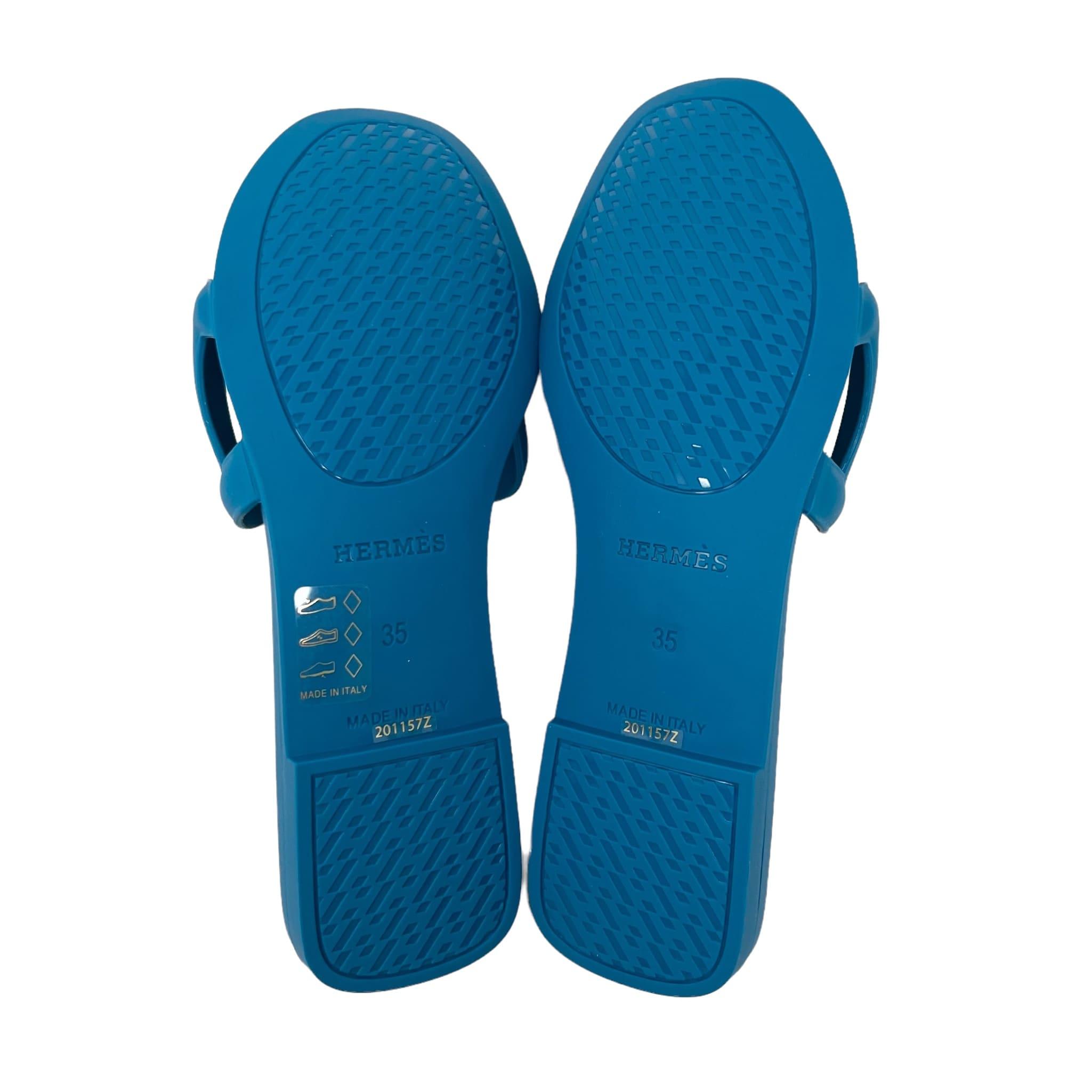Hermes Blue Vif Rubber Aloha Sandals 35