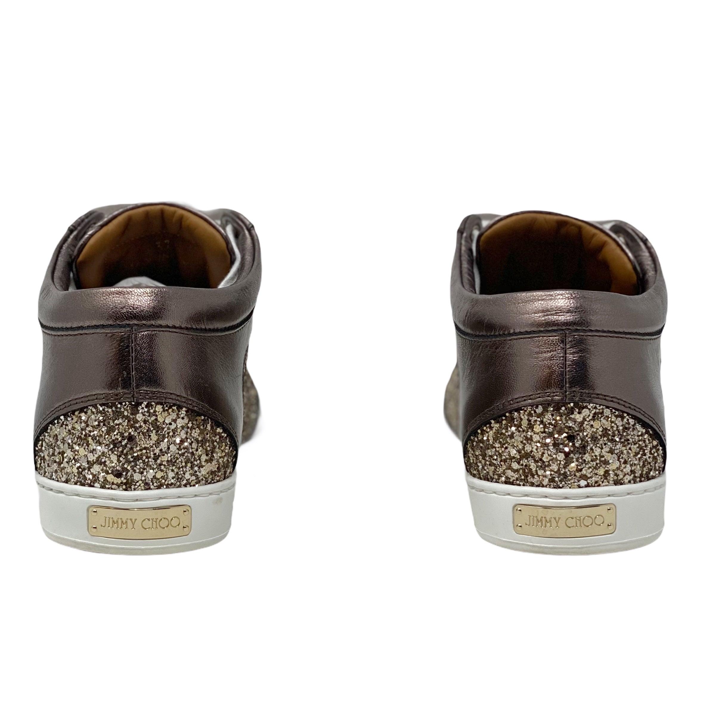 Jimmy Choo Antique Gold Glitter Miami Sneakers 37