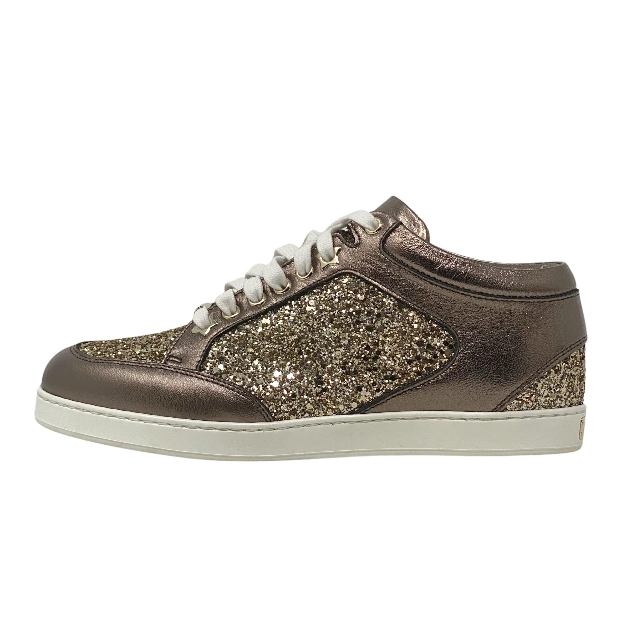 Jimmy Choo Antique Gold Glitter Miami Sneakers 37