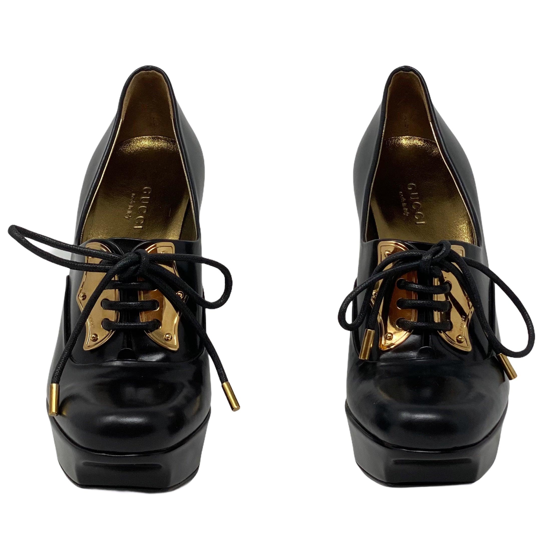 Gucci Black Oxford Platform Pumps 35.5