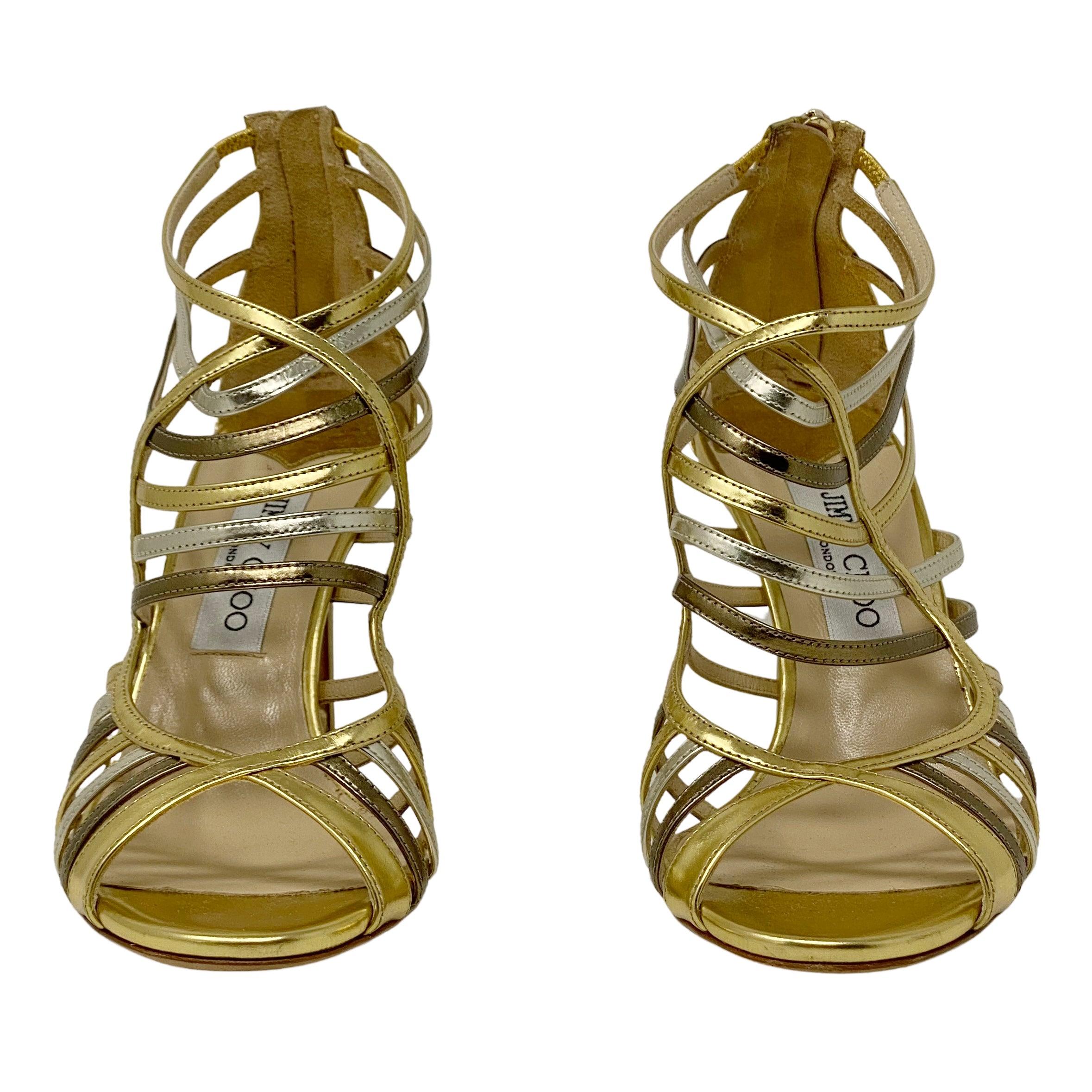 Jimmy Choo Metallic Gold Sandals 38.5