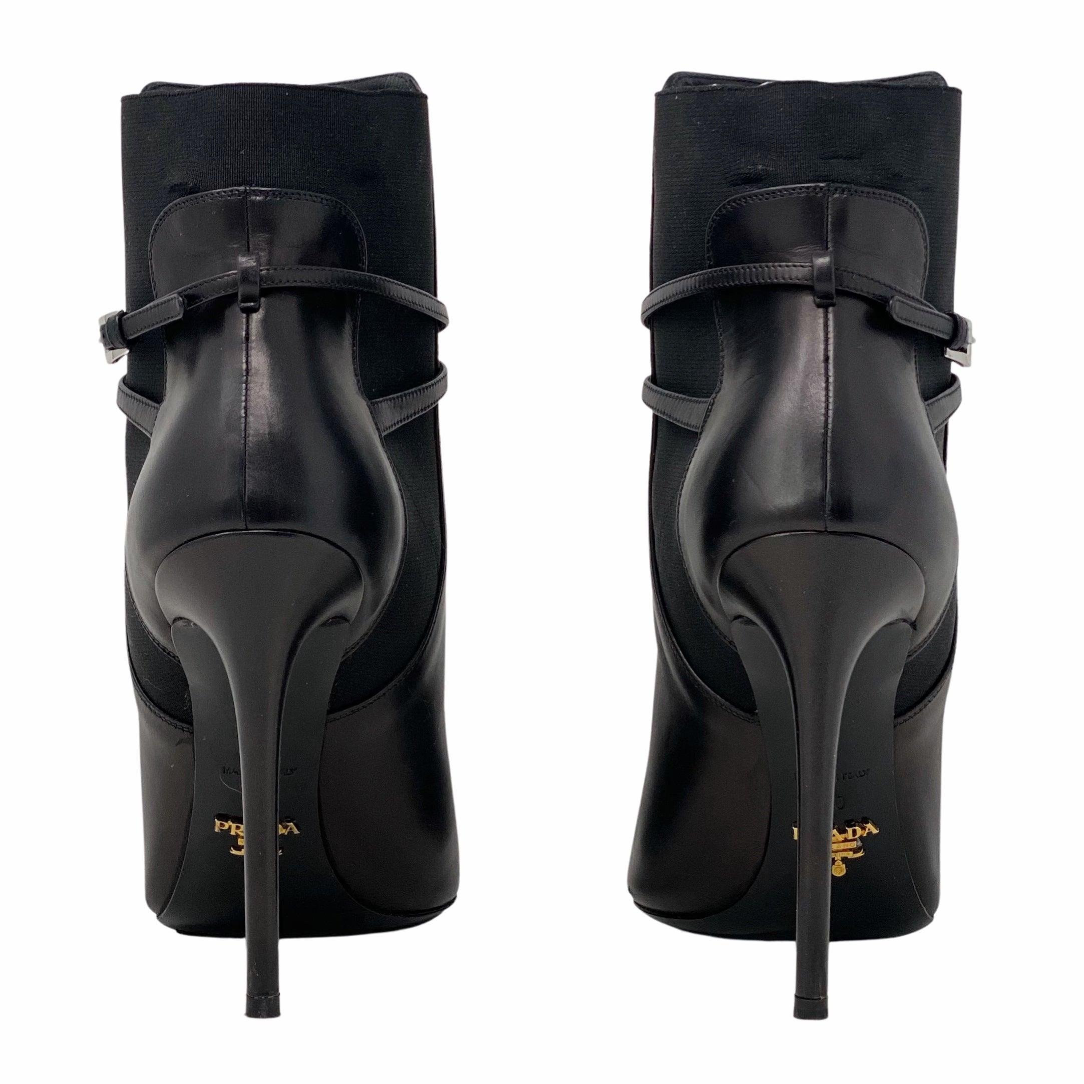 Prada Black Calfskin Ankle Strap Boots 40