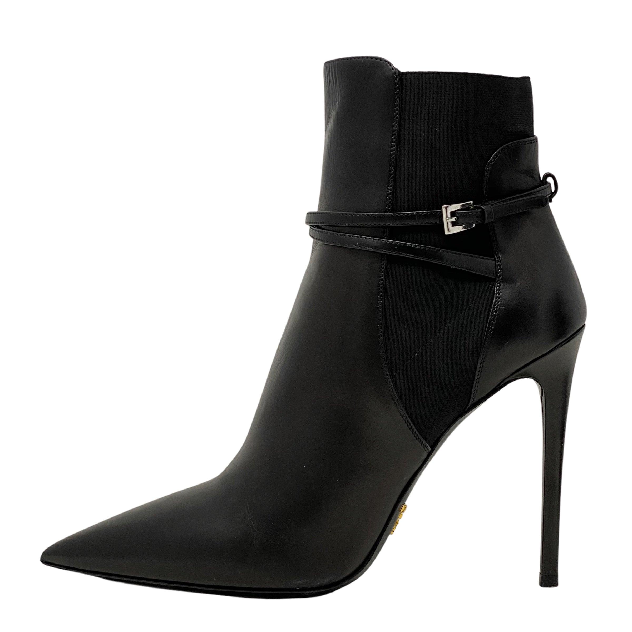 Prada Black Calfskin Ankle Strap Boots 40