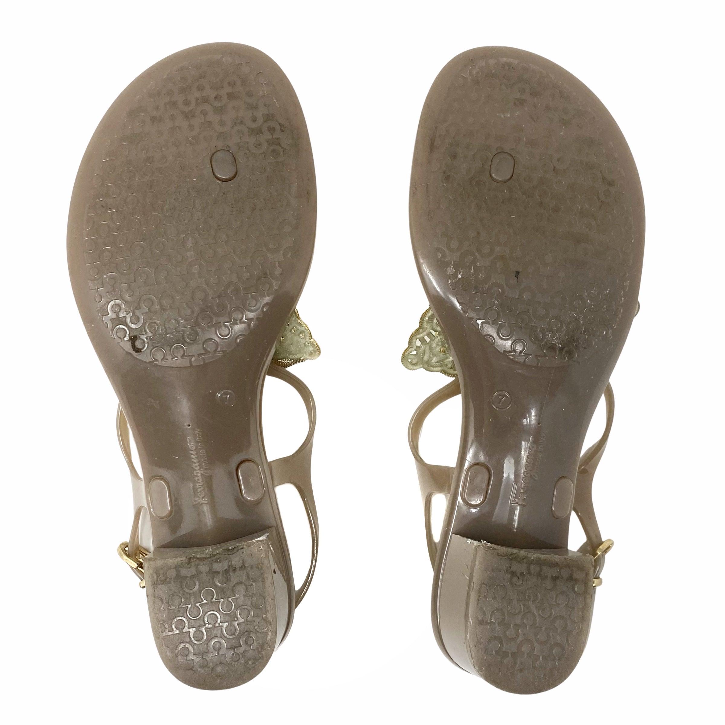 Ferragamo Gold Bow Jelly Sandals 7