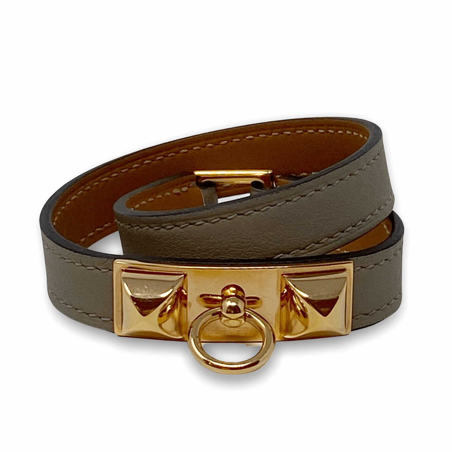Hermes Gris Asphalt Box Rivale Double Tour Bracelet XS