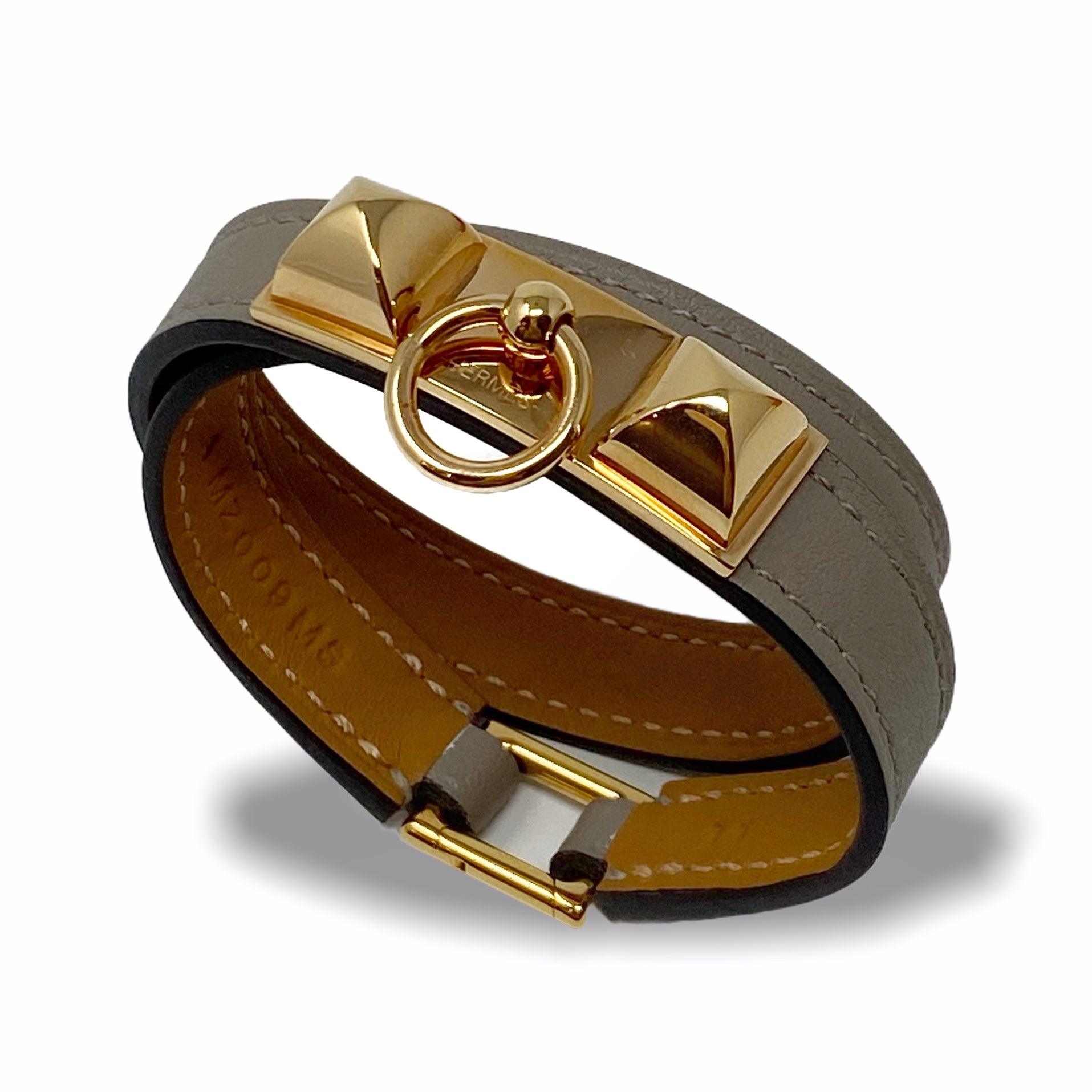Hermes Gris Asphalt Box Rivale Double Tour Bracelet XS