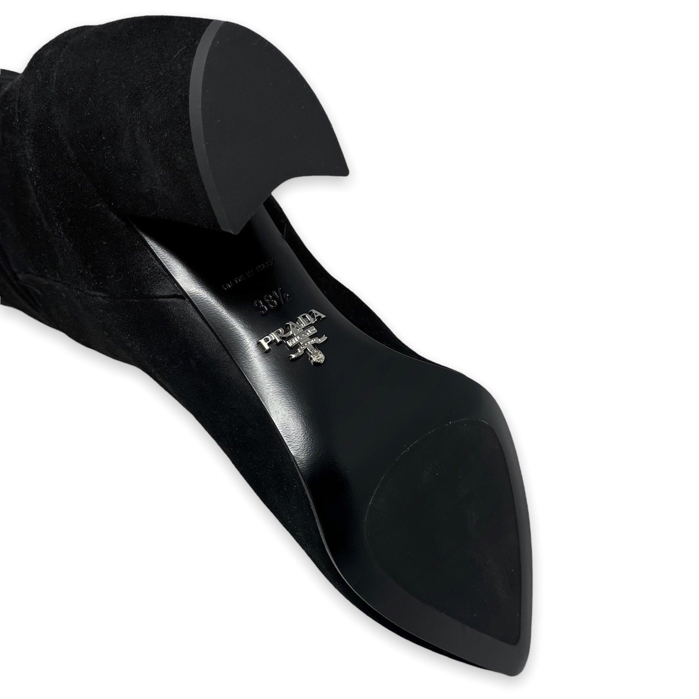 Prada Black Suede Knee High Boots 38.5