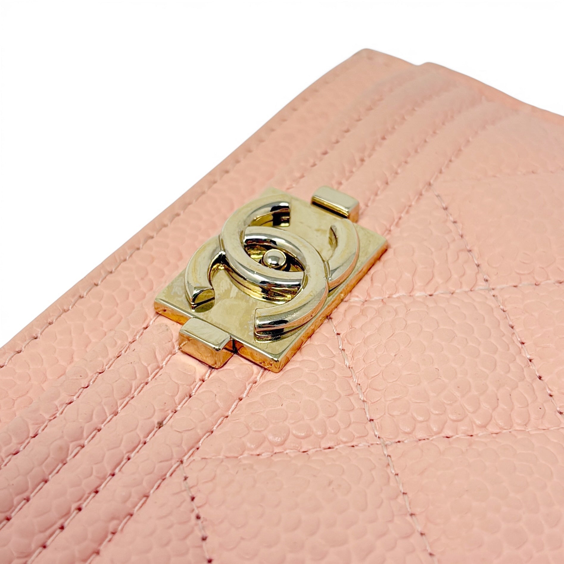 Chanel Peach Caviar Boy Cardholder