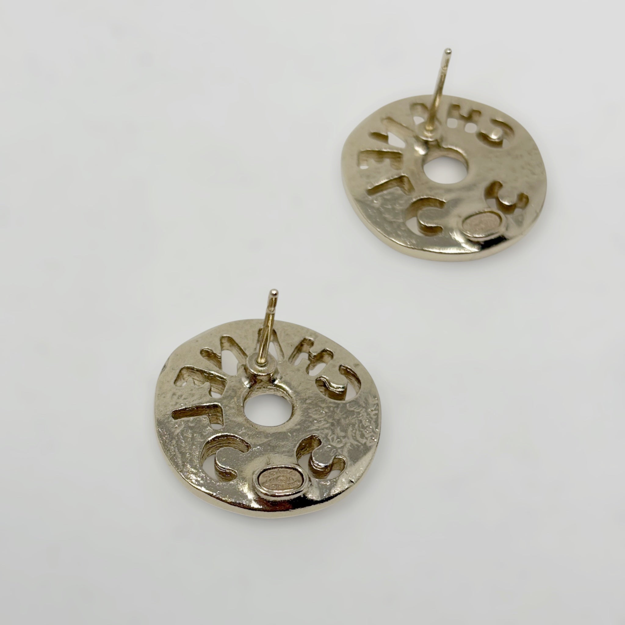 Chanel Gold Round Cut Out Stud Earrings
