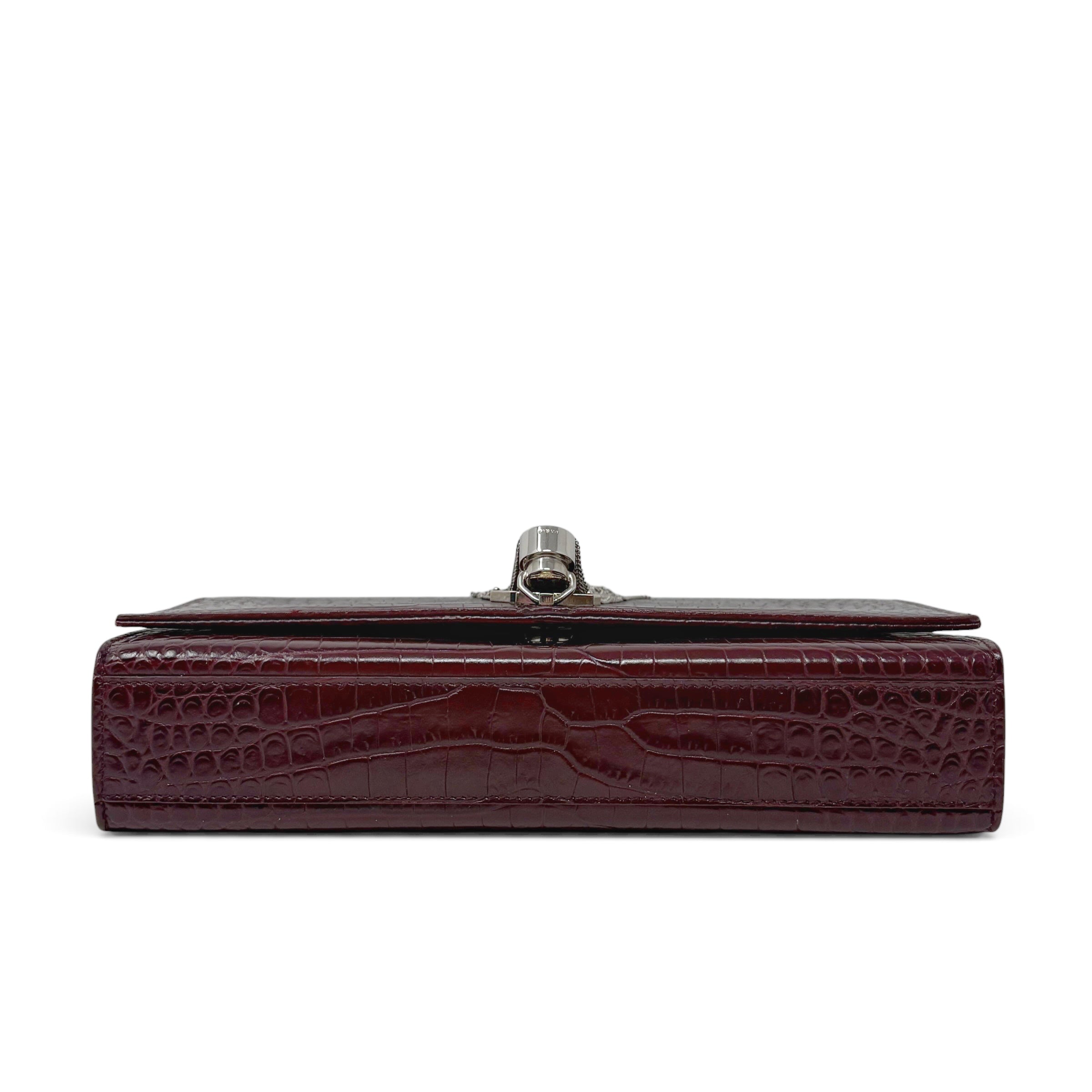 Saint Laurent Burgundy Croc Medium Kate Tassel Bag