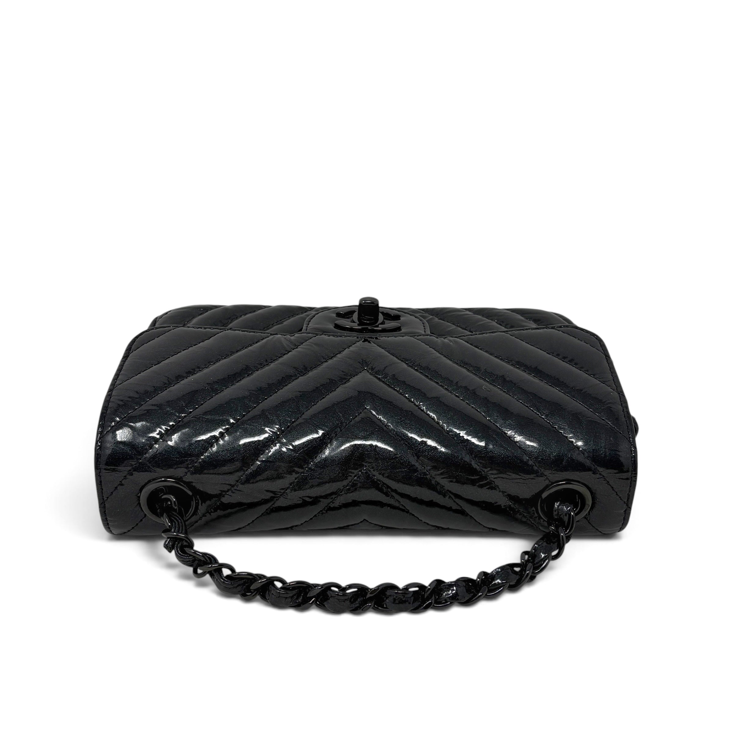 Chanel So Black Crumpled Patent Mini Rectangle Bag