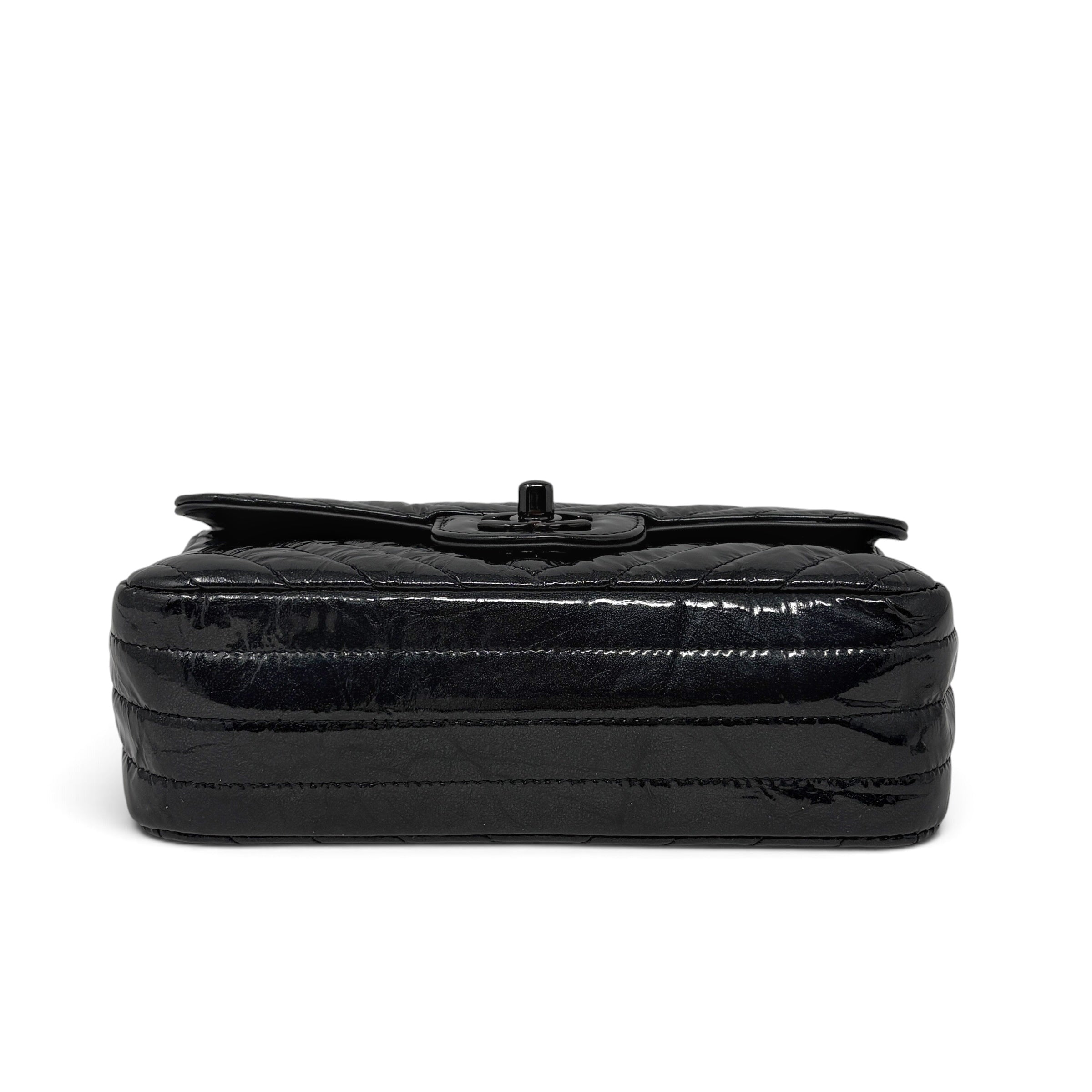 Chanel So Black Crumpled Patent Mini Rectangle Bag