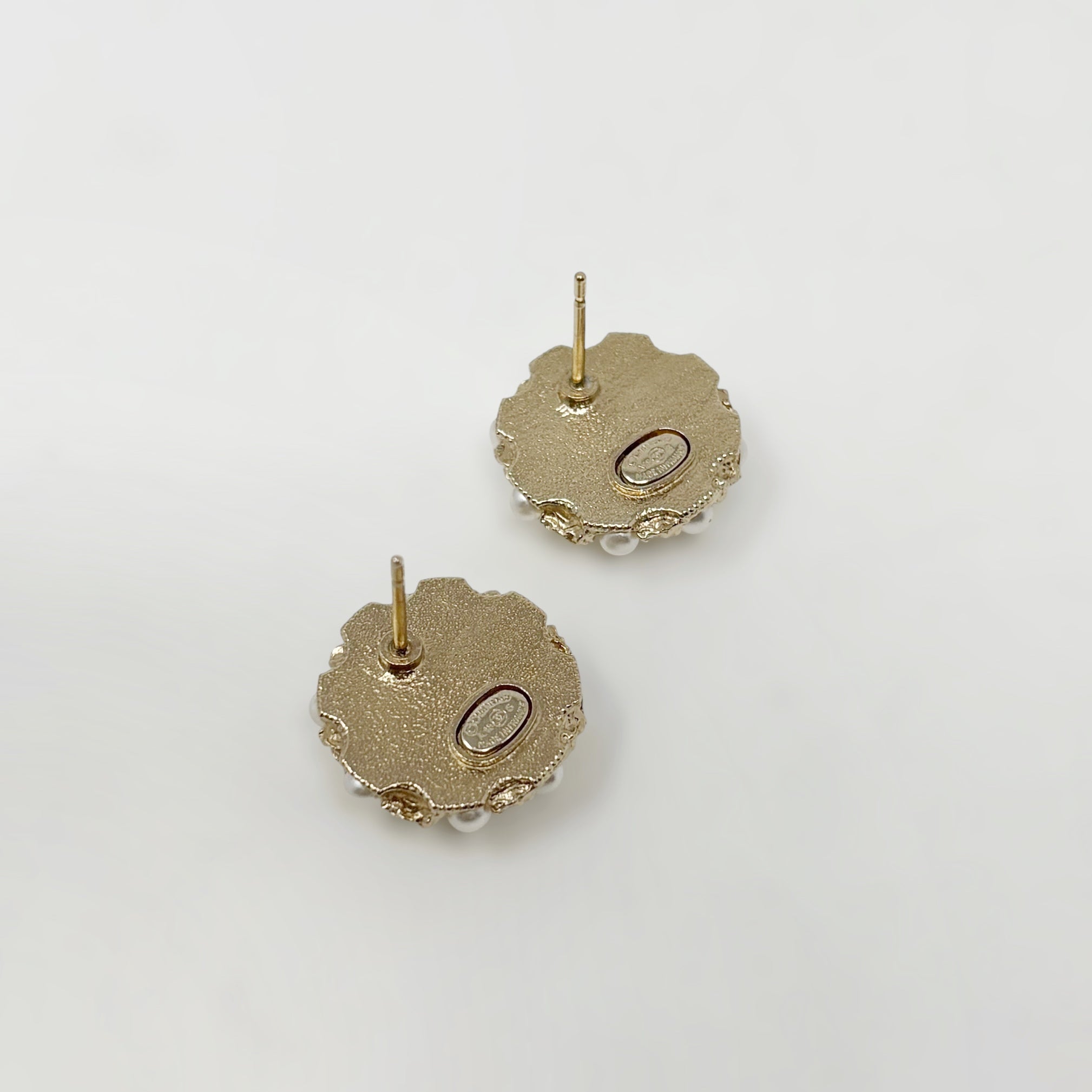 Chanel Gold Round Pearl Stud Earrings