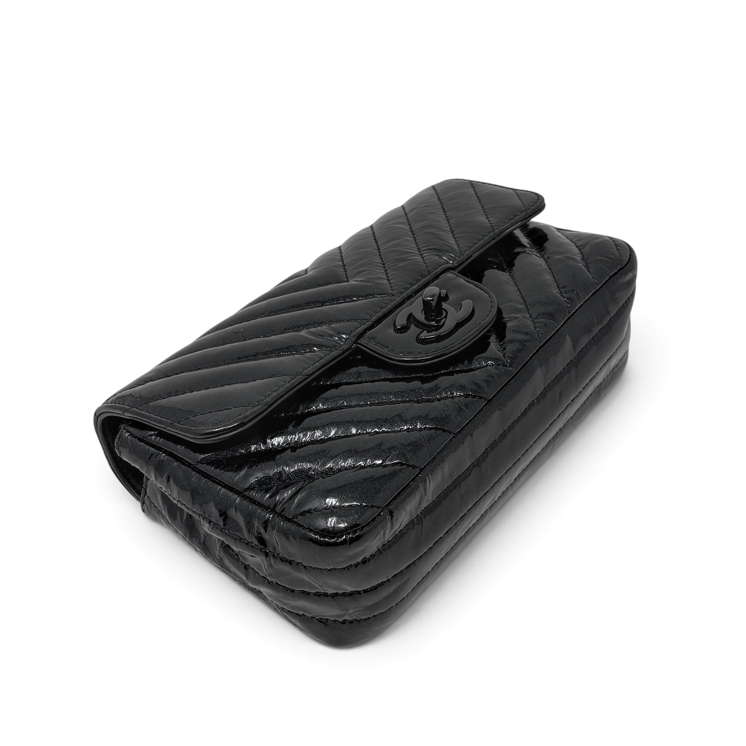 Chanel So Black Crumpled Patent Mini Rectangle Bag