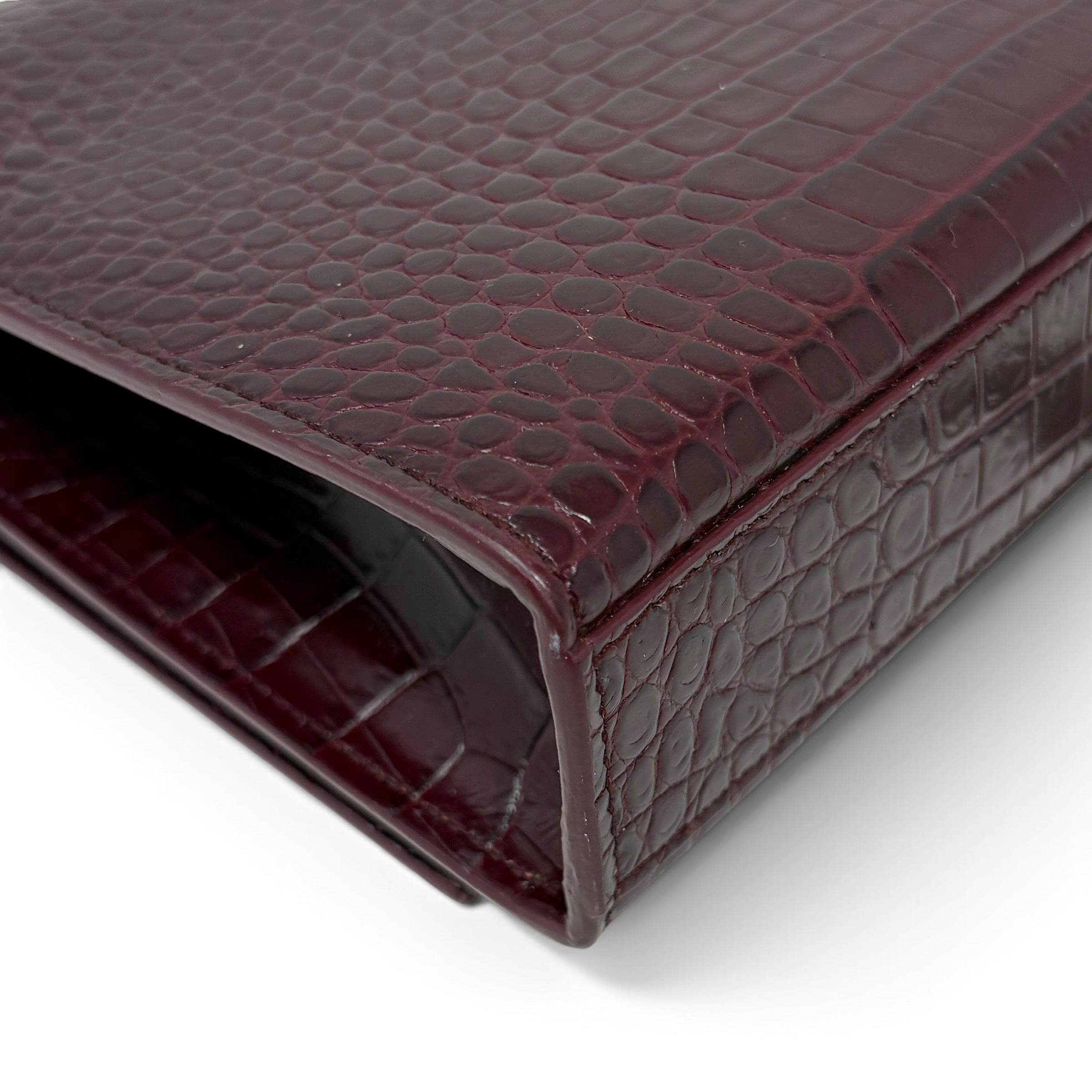 Saint Laurent Burgundy Croc Medium Kate Tassel Bag